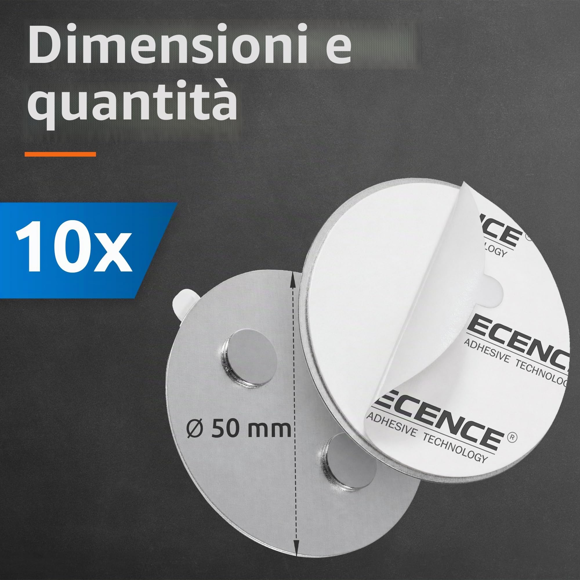 ECENCE Supporto magnetico rilevatore fumo Ø50mm 10 pezzi adesivo