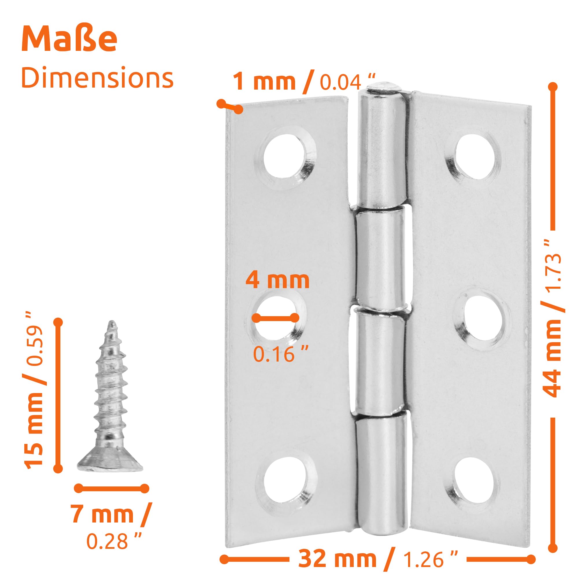 ECENCE Cerniere Acciaio Inox 44x32mm 20 Pezzi Antiruggine