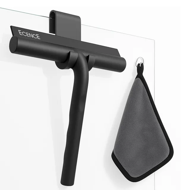 ECENCE Tergivetro Doccia Silicone Nero 21cm con Supporto e Panno