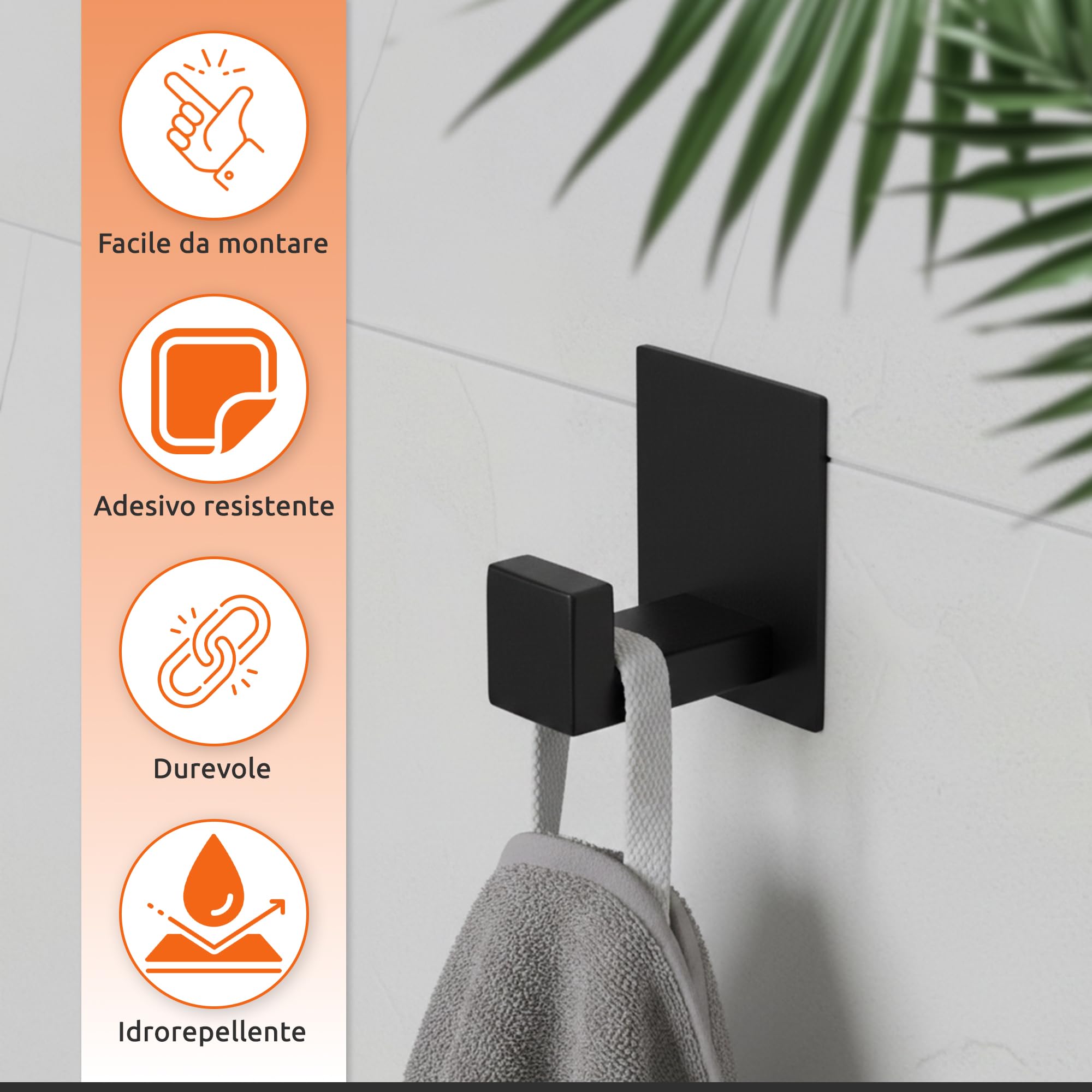 ECENCE Set Bagno Nero Portarotolo + 2 Ganci Adesivi