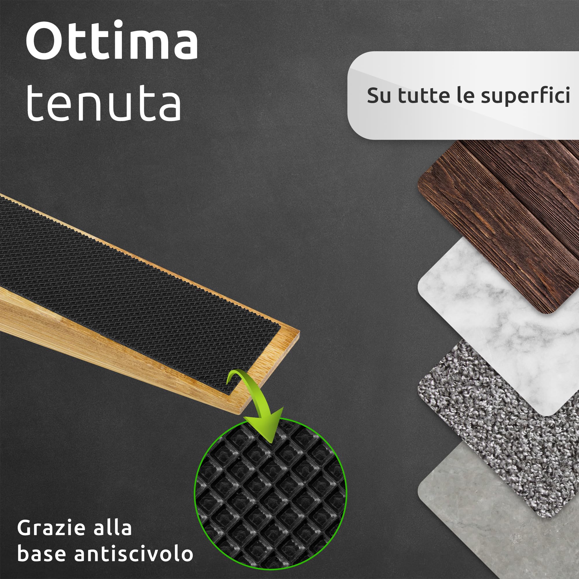 ECENCE fermaporta bambù set 4 pezzi antiscivolo