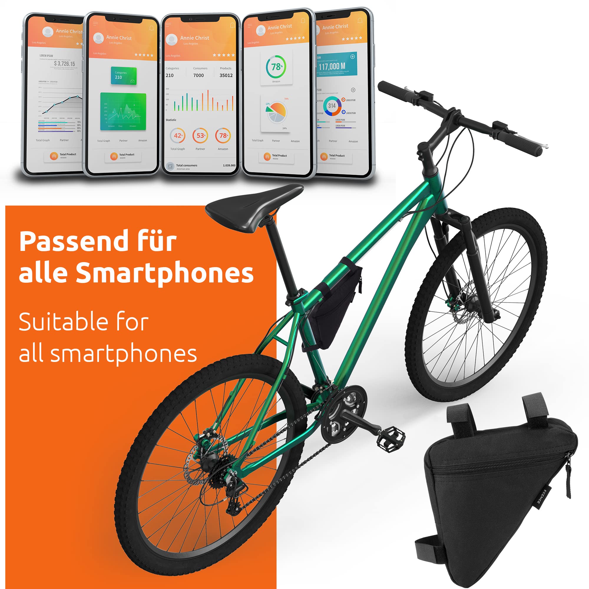 ECENCE Borsa Telaio Bici Triangolare Nera Nylon Impermeabile