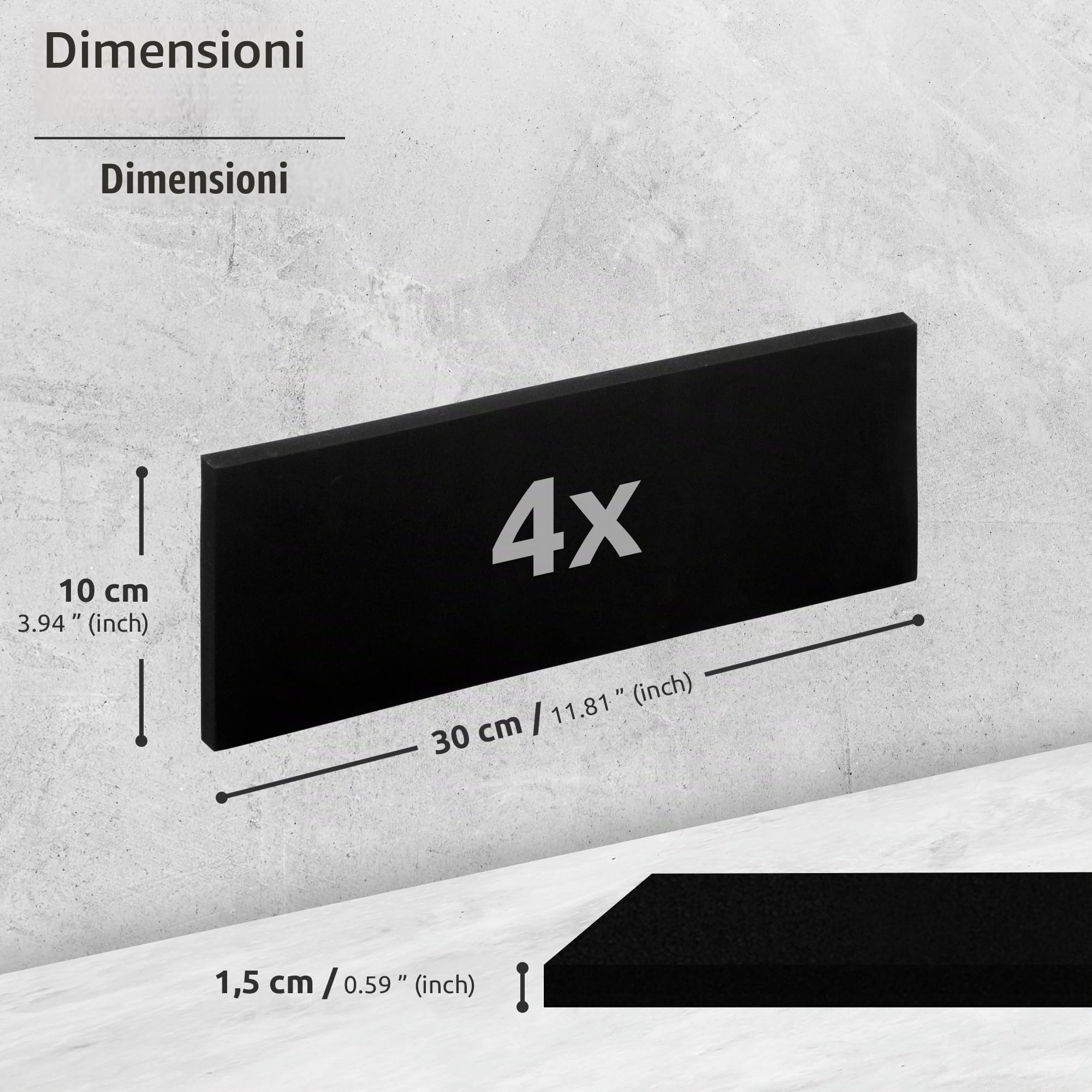 ECENCE Paracolpi Garage 30x10x1,5cm Protezione Portiera 4pz Nero