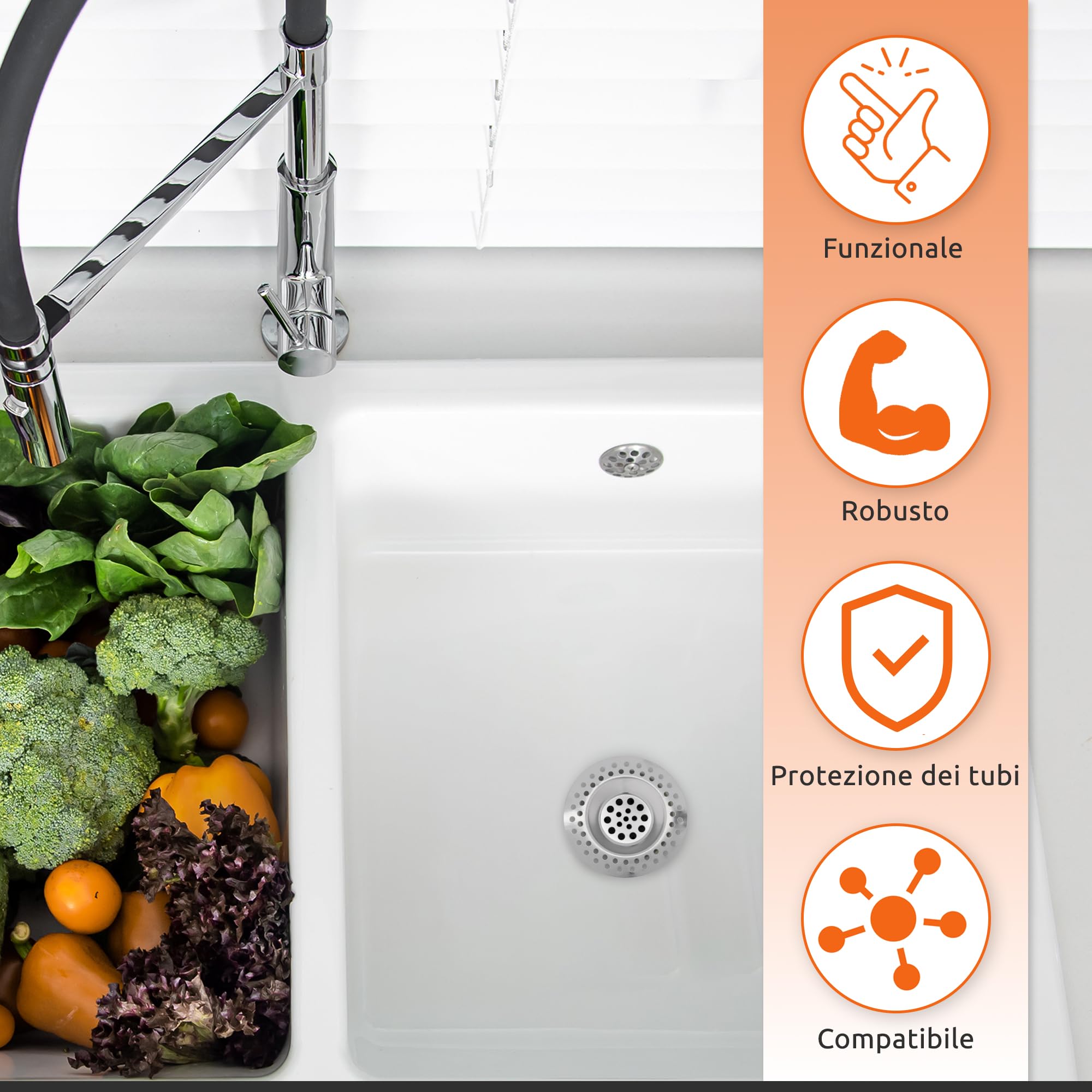 ECENCE Filtro Lavandino Cucina 7cm Inox Set 2 Pezzi