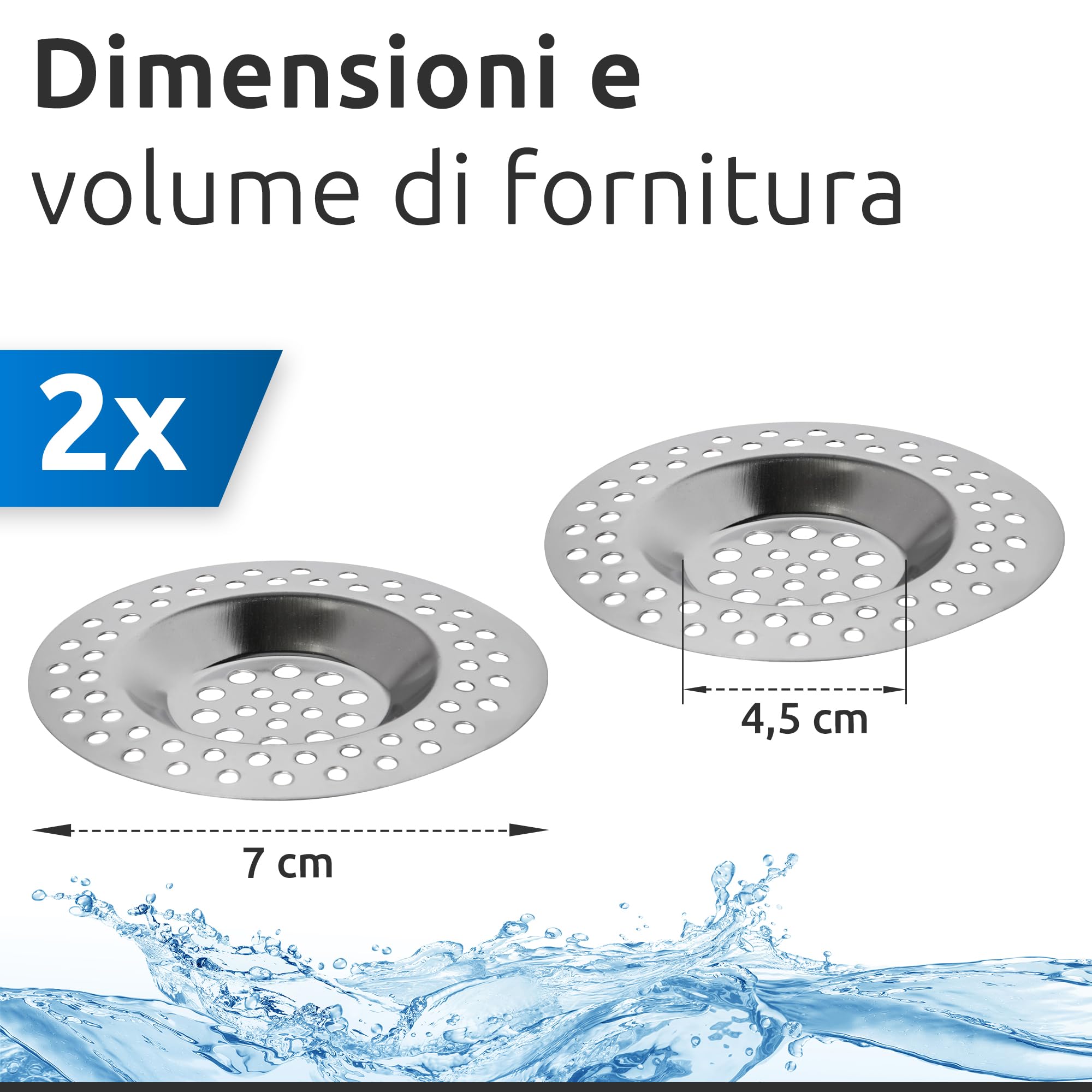 ECENCE Filtro Lavandino Cucina 7cm Inox Set 2 Pezzi