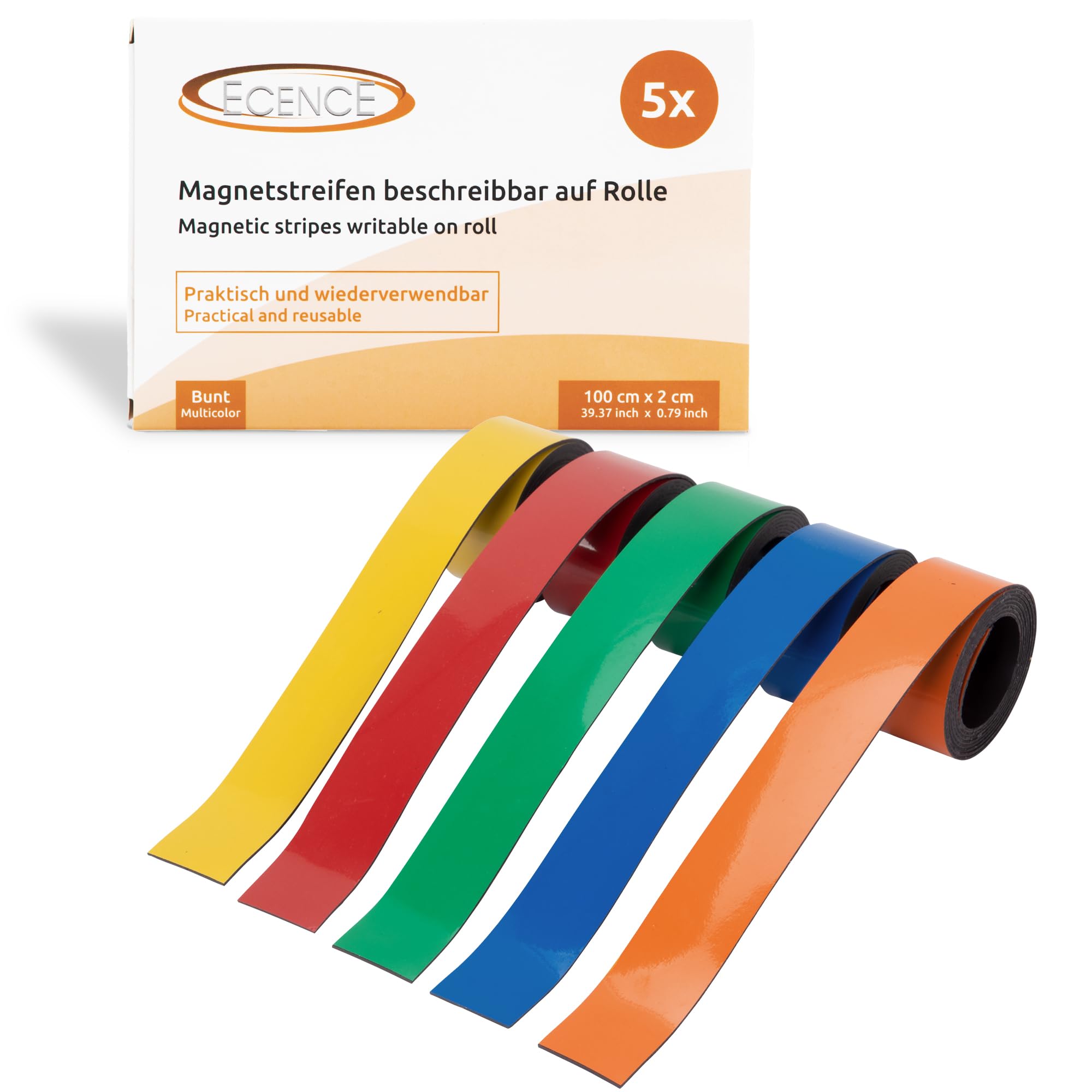 ECENCE Nastro Magnetico Scrivibile 100x2 cm 5 Rotoli