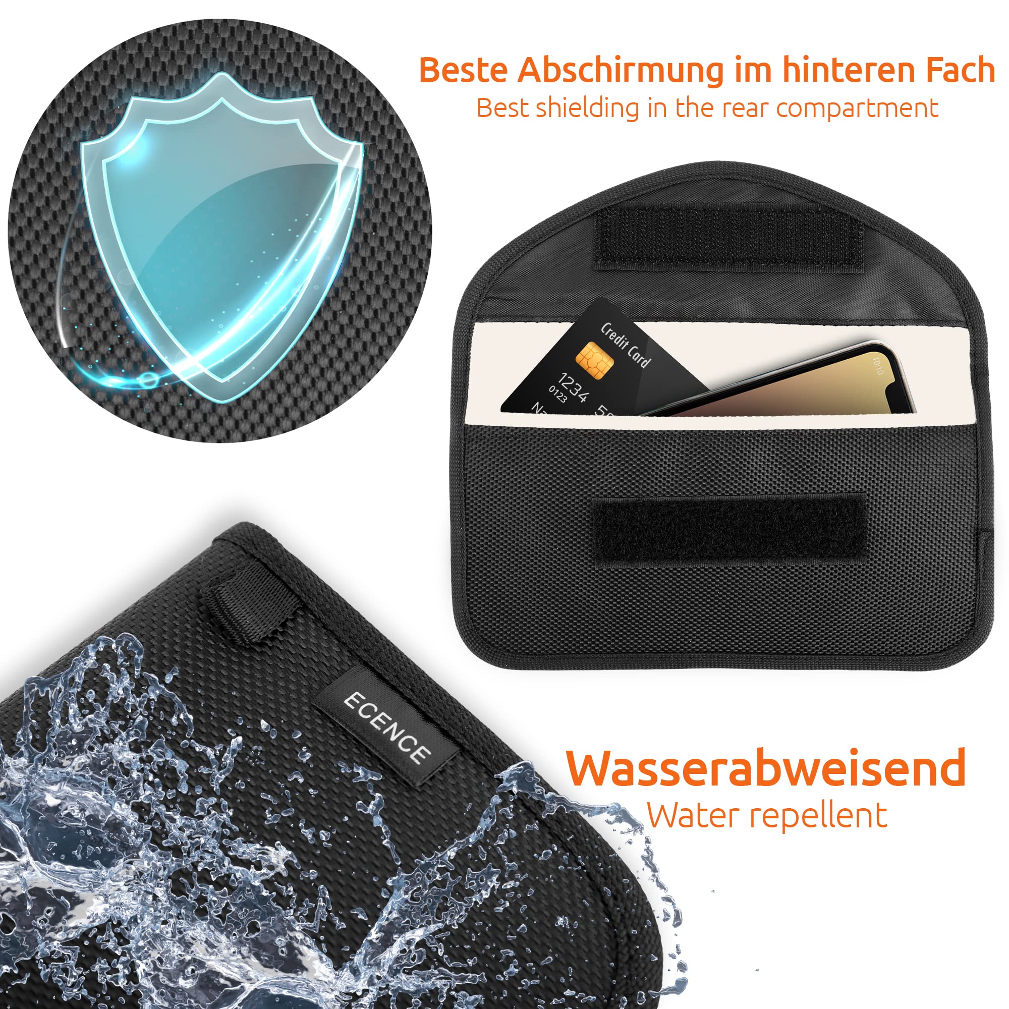 ECENCE Sacchetto Faraday Cellulare e Chiave Auto Nero 2 Pezzi