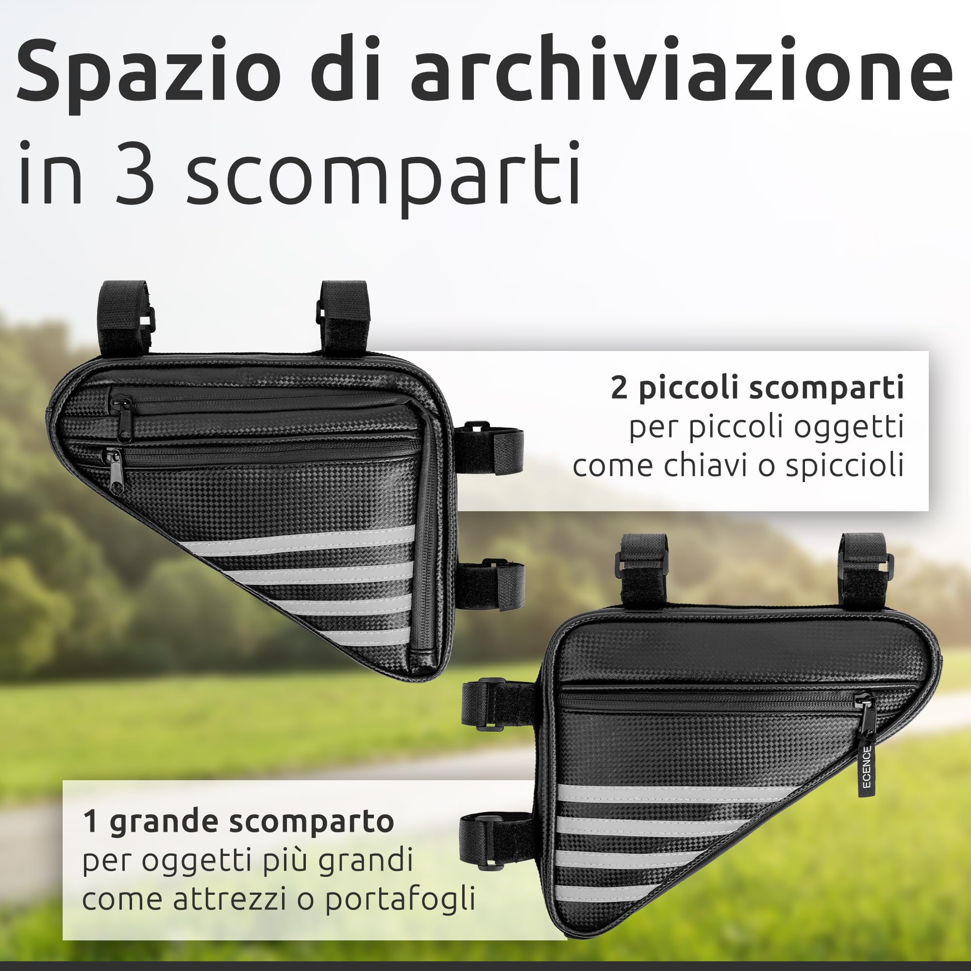 ECENCE borsa telaio bici triangolare nera impermeabile