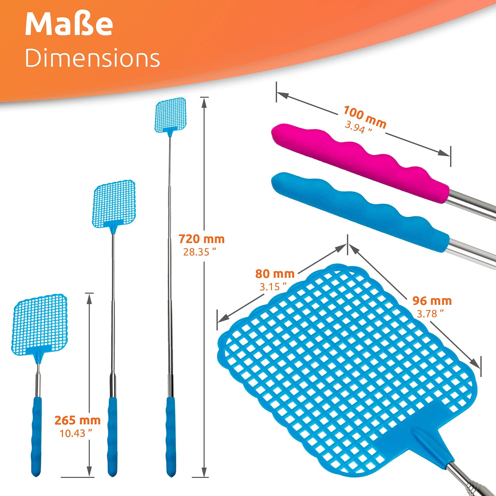 Ecence Scacciamosche telescopico 26-72 cm set 2 blu rosa