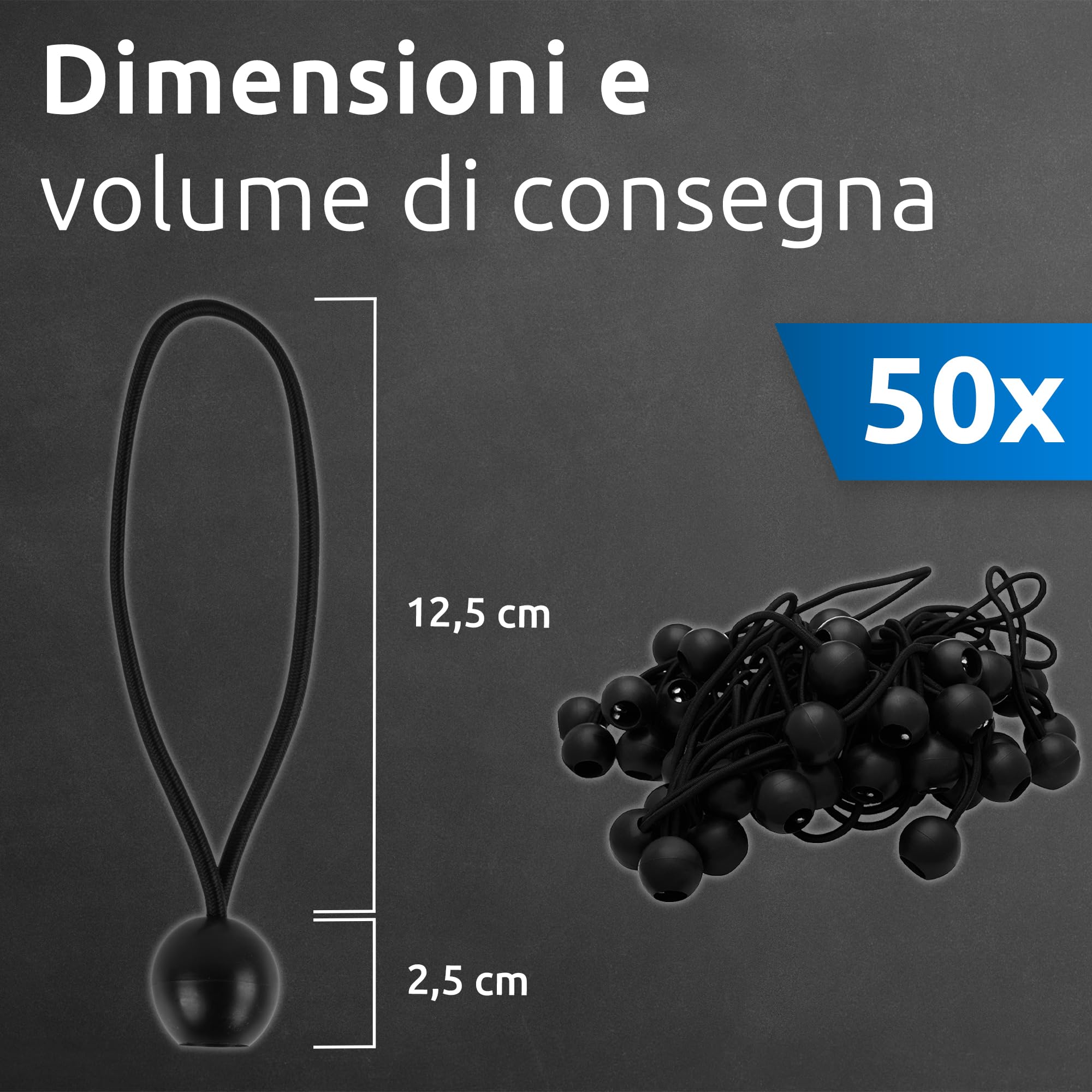 ECENCE elastici con sfera neri 50 pezzi per teloni