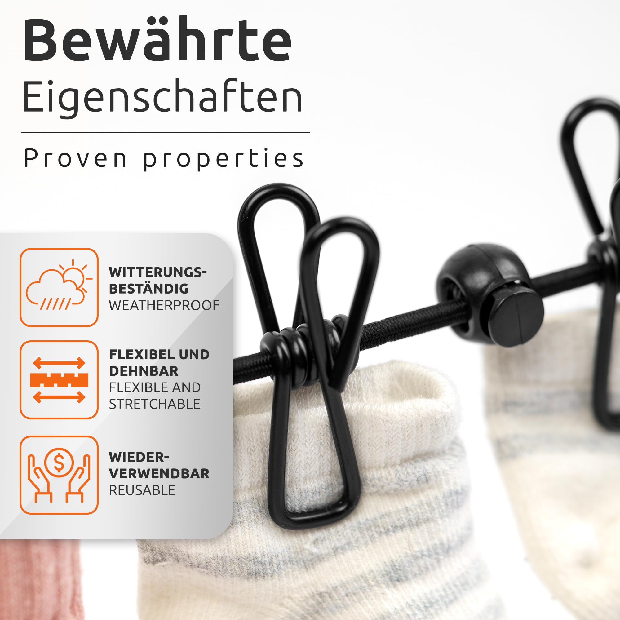 ECENCE Corda Stendibiancheria Viaggio 3m Set 2 Nero Elastica