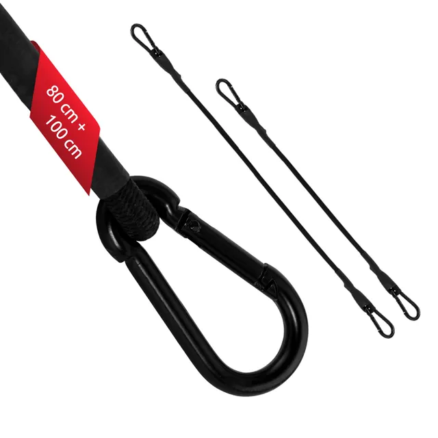 ECENCE Corda Elastica con Moschettone 100+80 cm Nera 2pz
