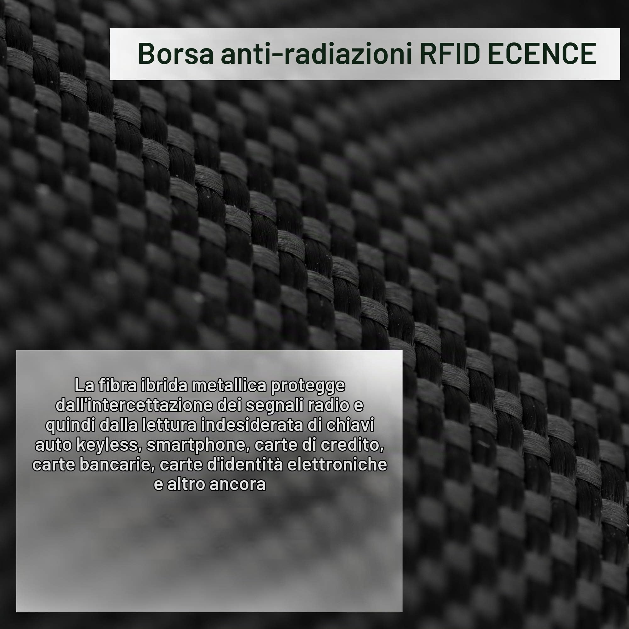 ECENCE Sacchetto Faraday Cellulare e Chiave Auto Nero 2 Pezzi