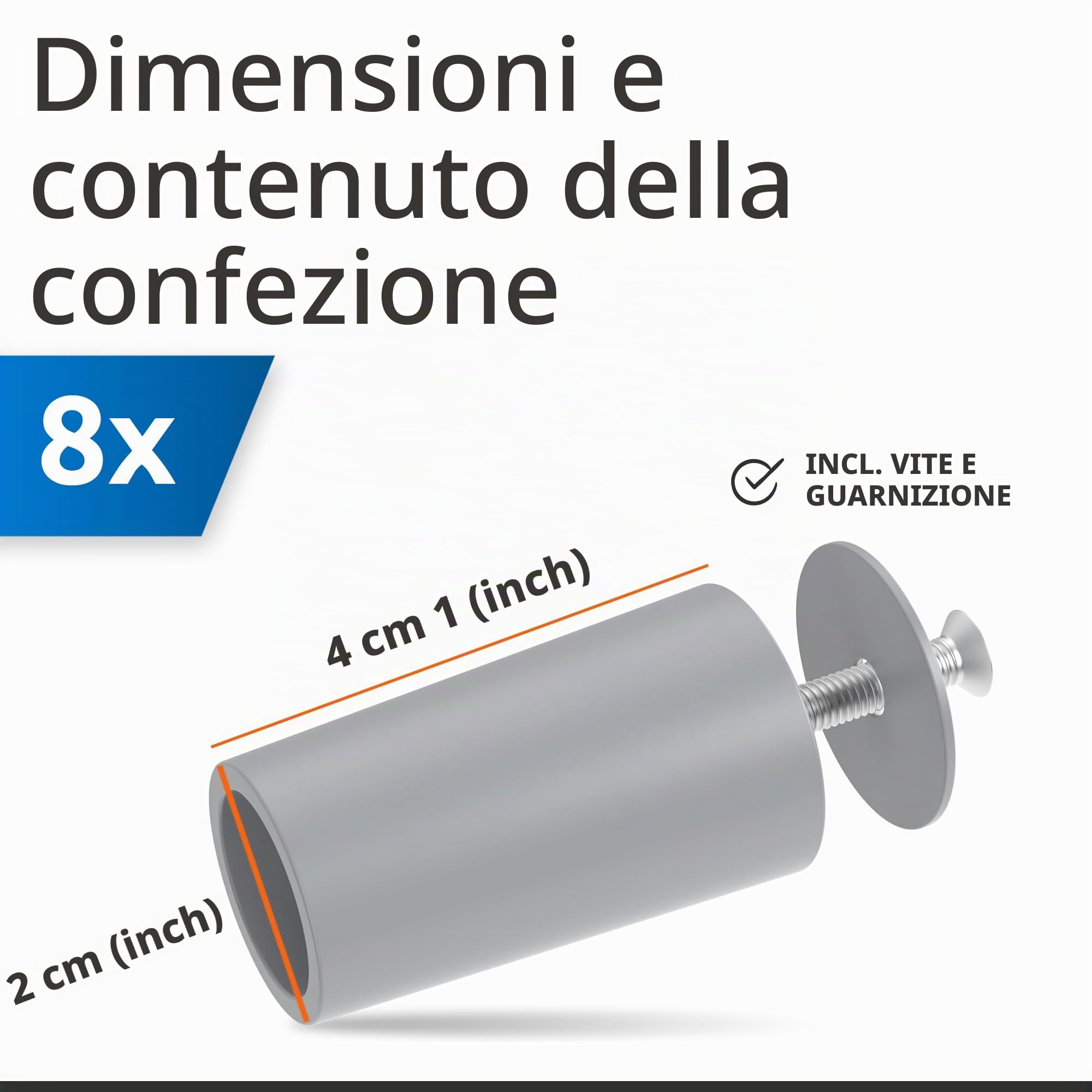 ECENCE Tappi tapparelle grigio 8 pezzi fermo finecorsa 40mm