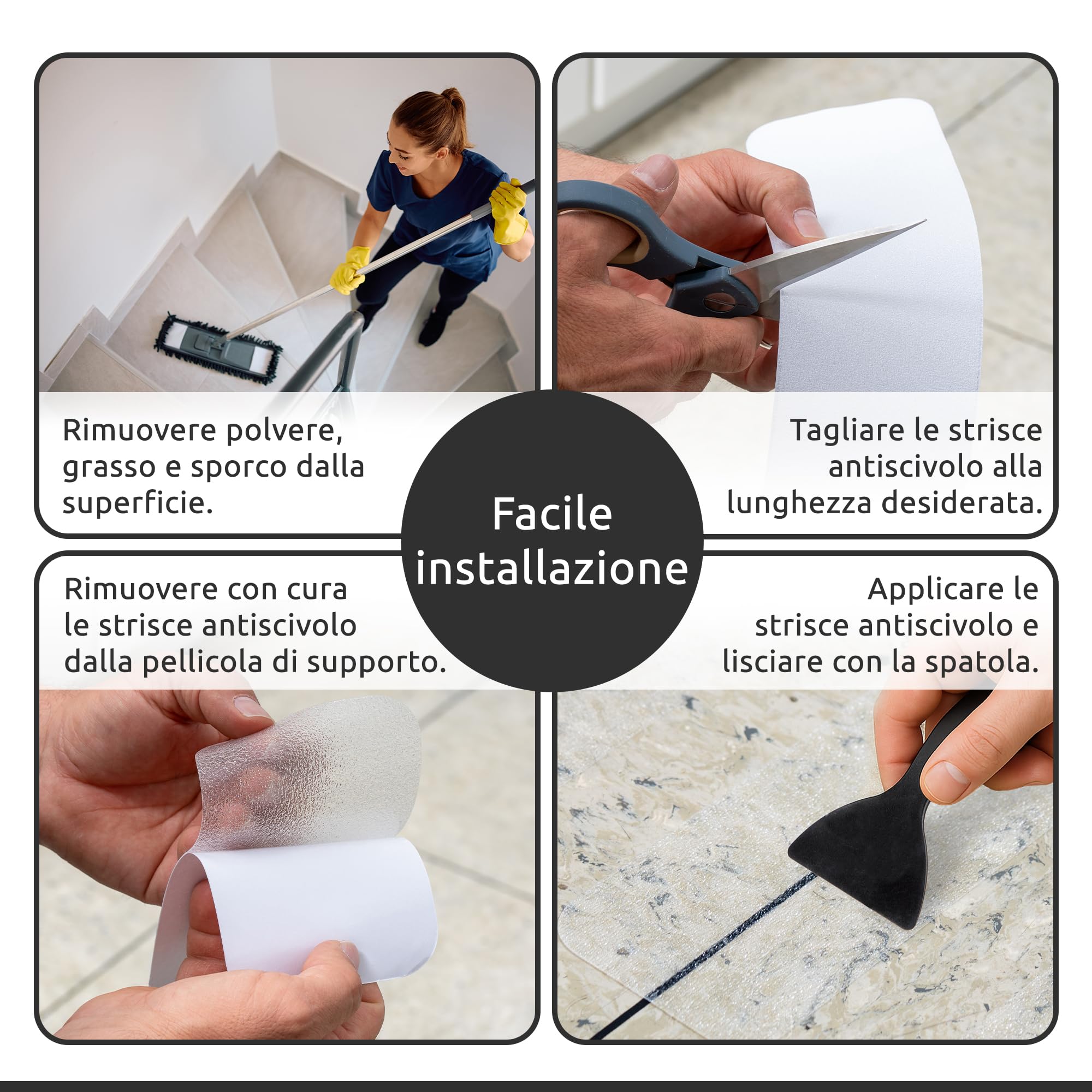 ECENCE Strisce Antiscivolo Scale 16pz 60x10cm Trasparenti