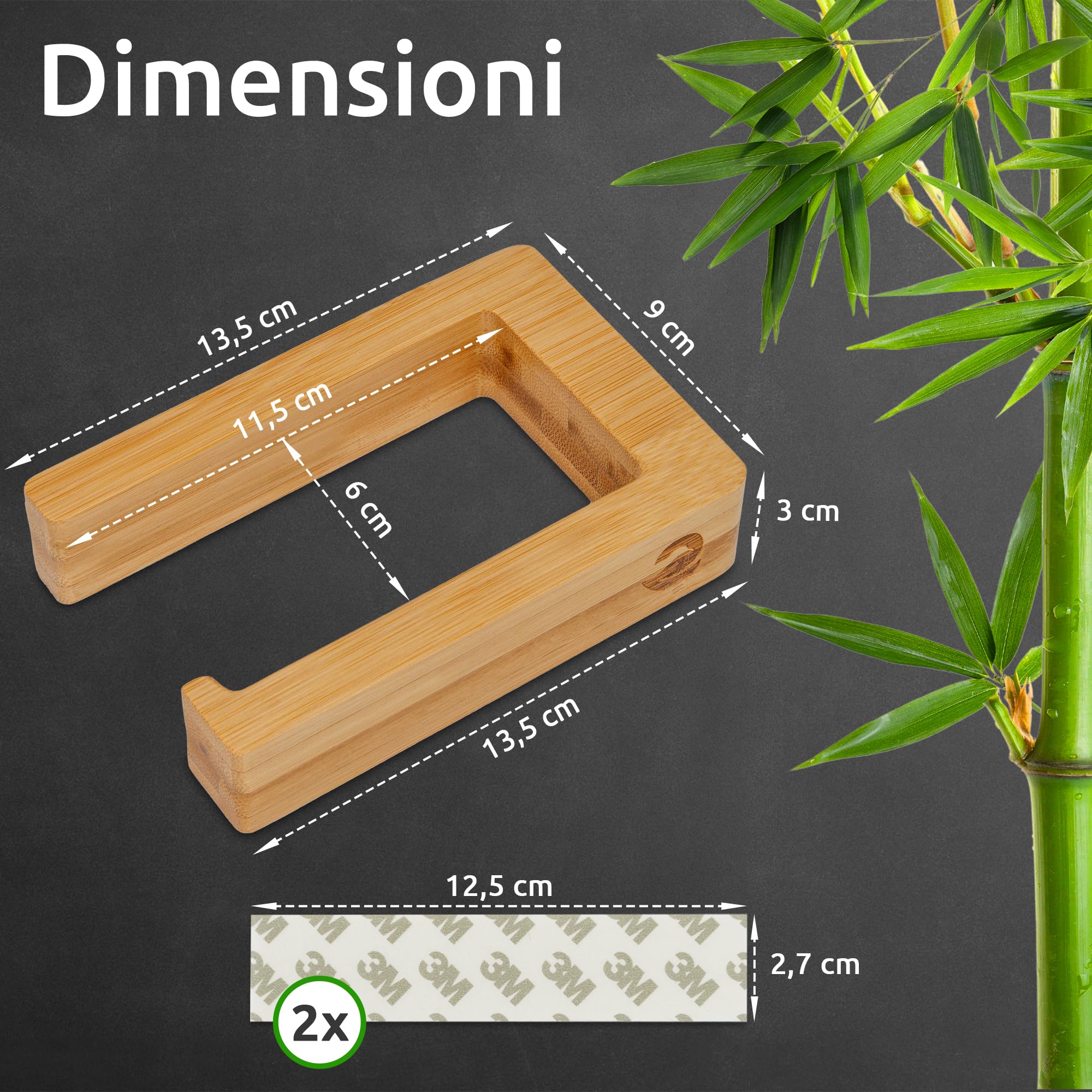 ECENCE Model 2 Portarotolo Bambù Adesivo Senza Fori