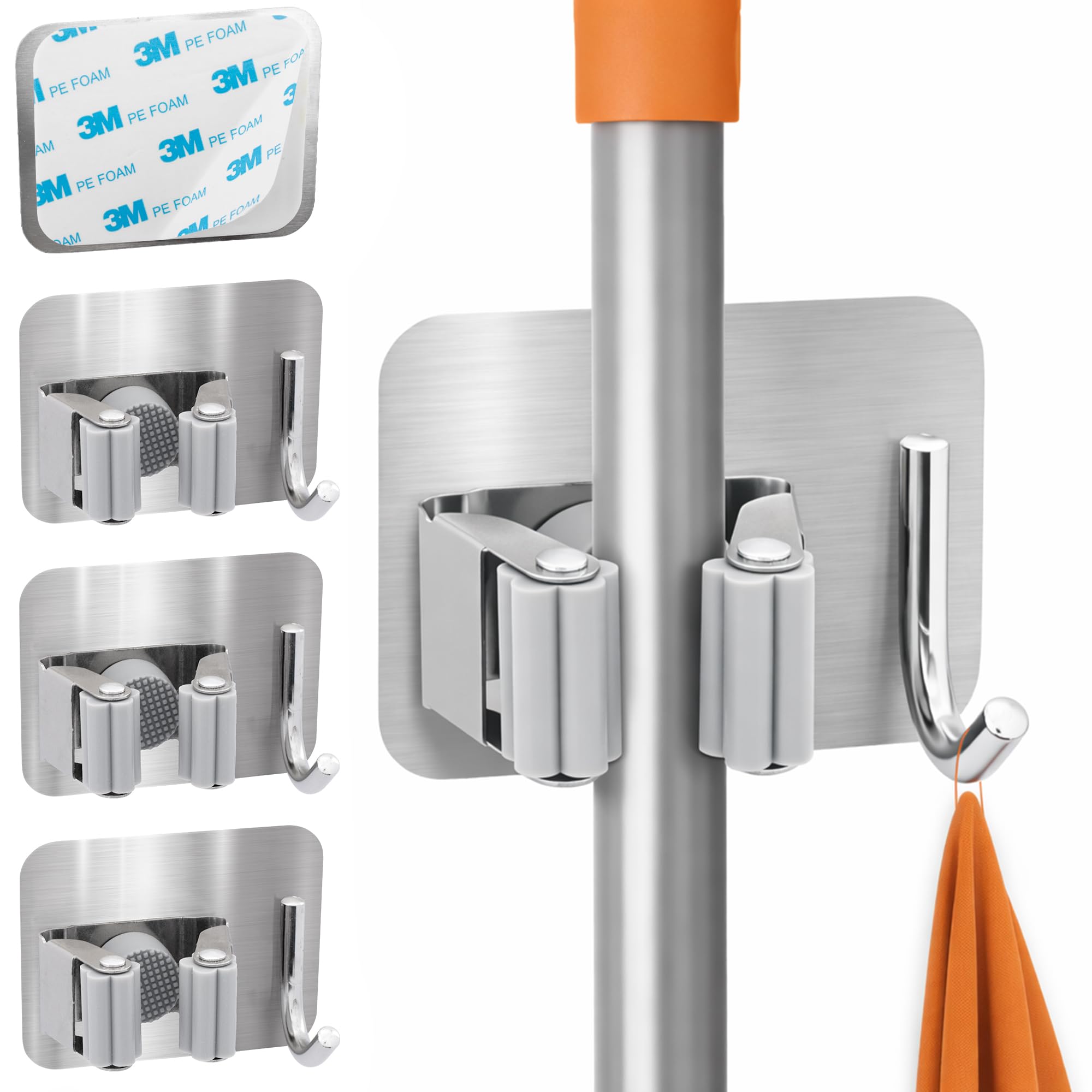 ECENCE Portascope adesivo argento 4 pezzi con ganci