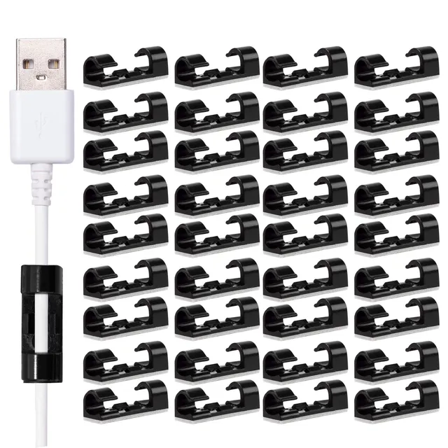 ECENCE Clip Fermacavi Autoadesive Nere 80 Pezzi 7 mm ABS