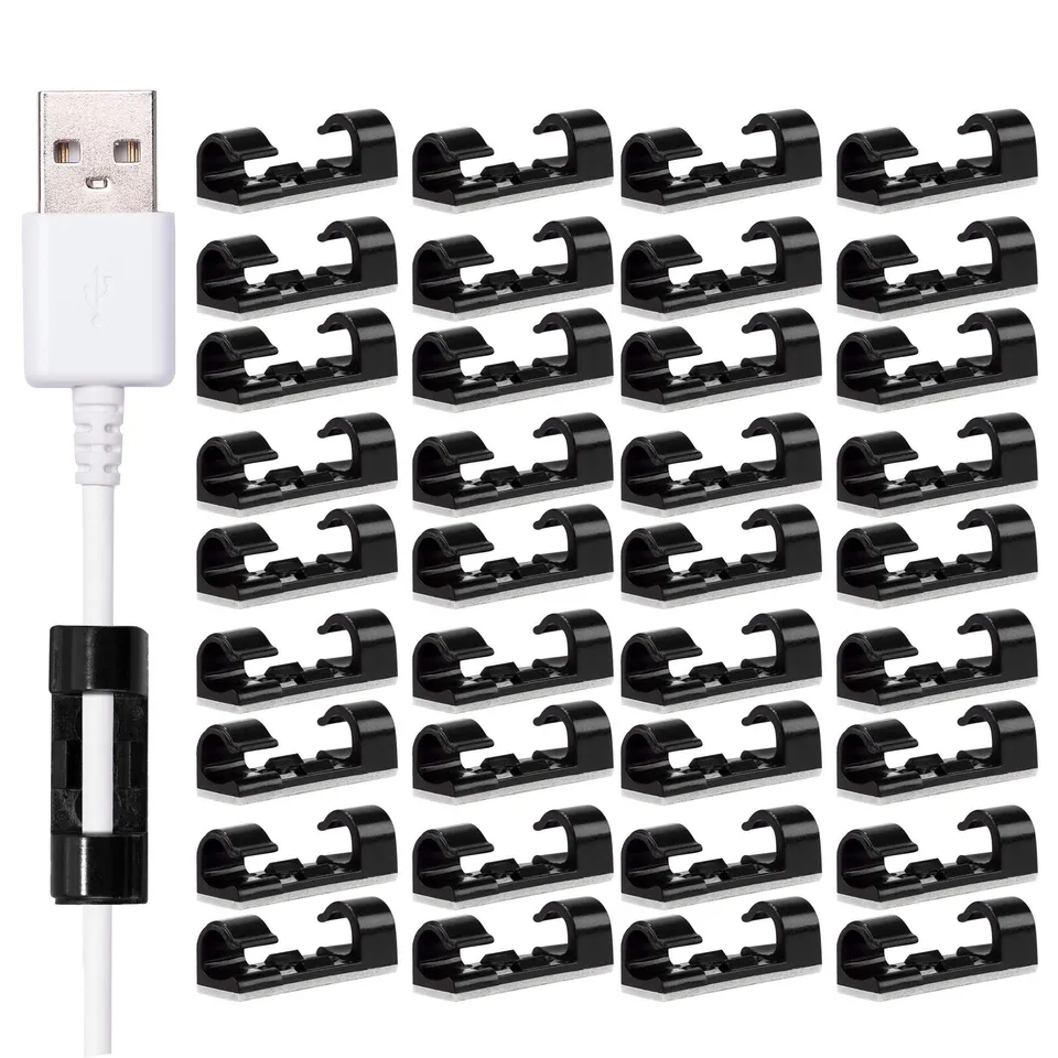 ECENCE Clip Fermacavi Autoadesive Nere 80 Pezzi 7 mm ABS