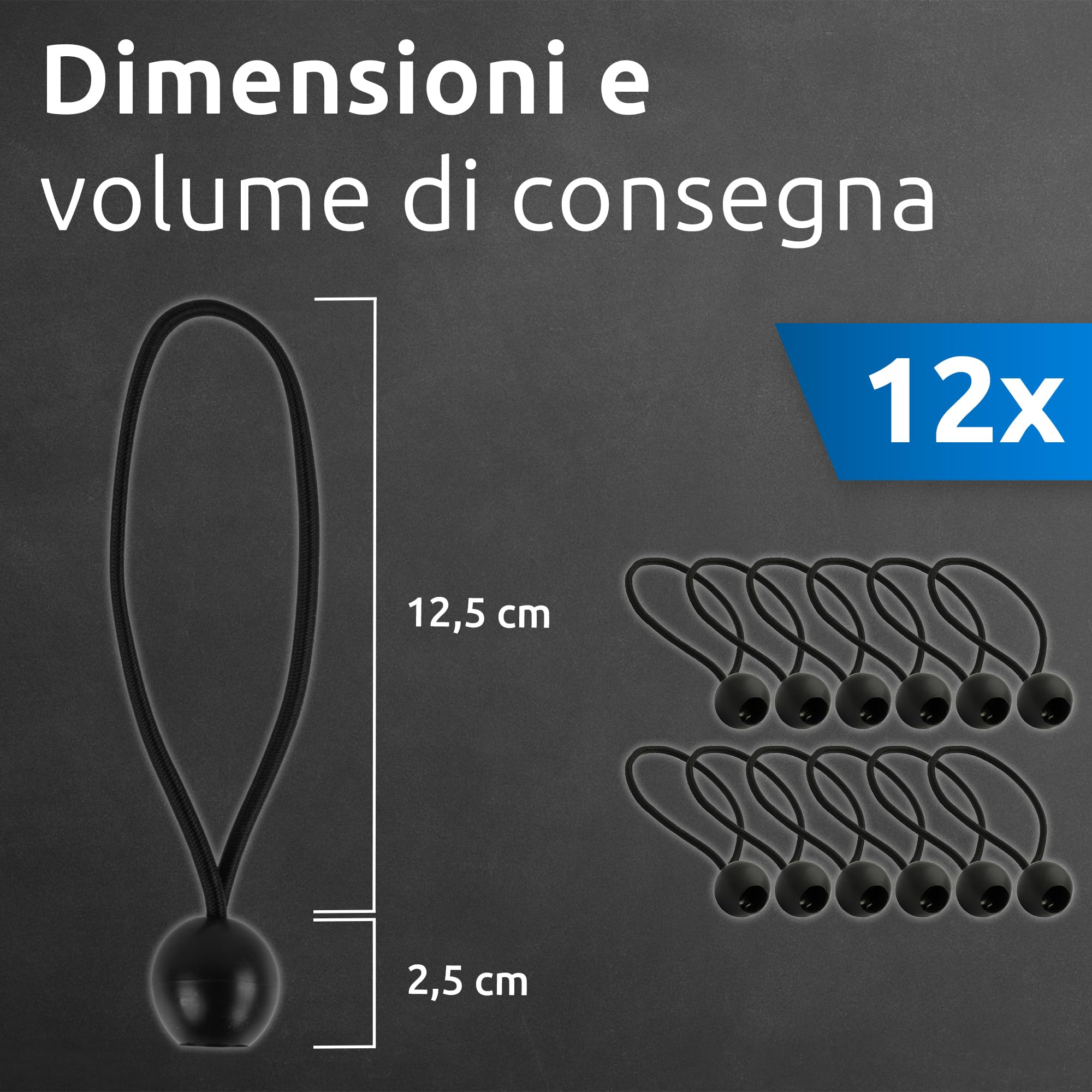 ECENCE Corde Elastiche con Sfera Nere 12 Pezzi Teloni