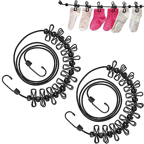 ECENCE Corda Stendibiancheria Viaggio 3m Set 2 Nero Elastica