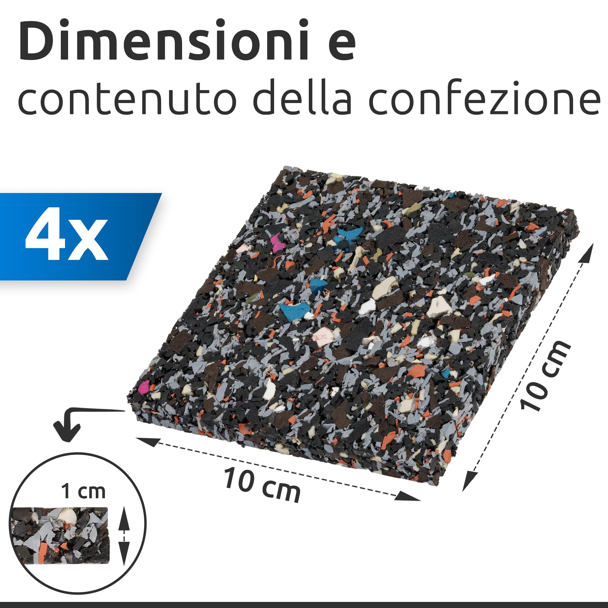 ECENCE Piedini antivibrazione lavatrice 10x10x1cm 4 pezzi nero