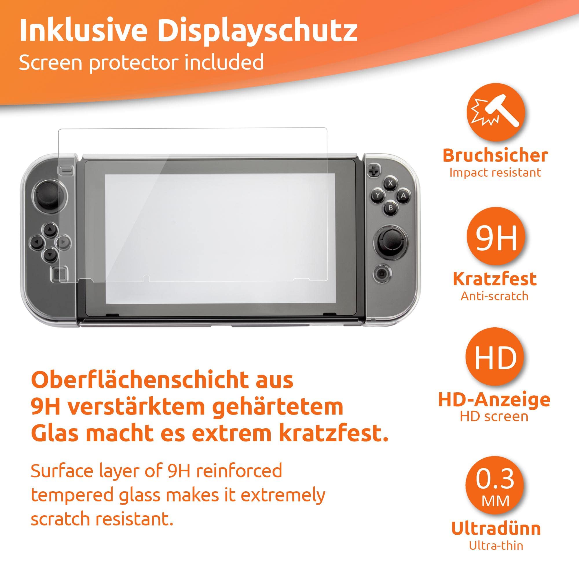 ECENCE Hardcase Custodia Trasparente per Nintendo Switch + Vetro
