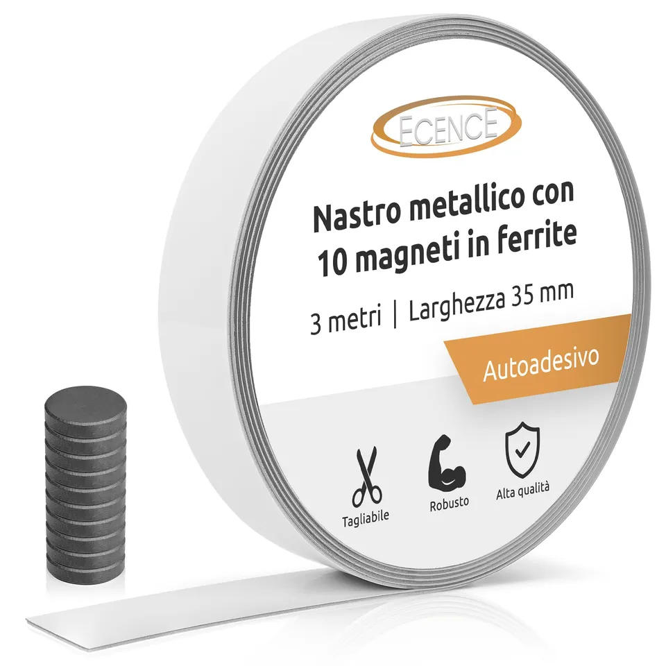 ECENCE Nastro Metallico Adesivo 3m 35mm 10 Magneti