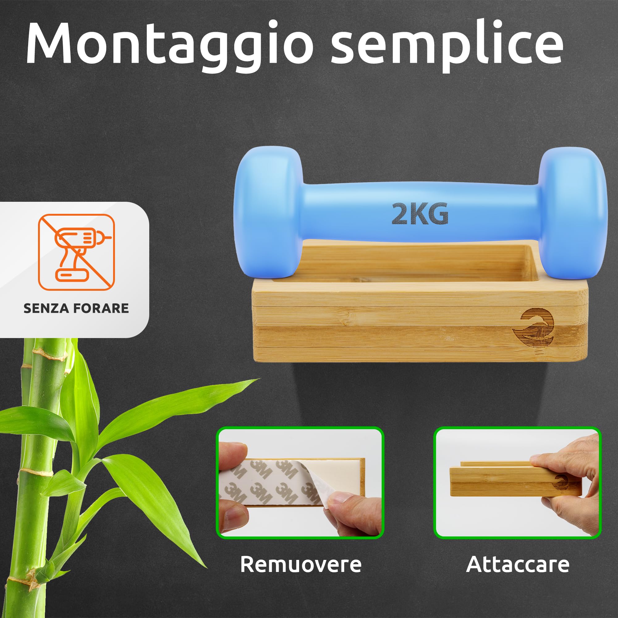 ECENCE Model 2 Portarotolo Bambù Adesivo Senza Fori