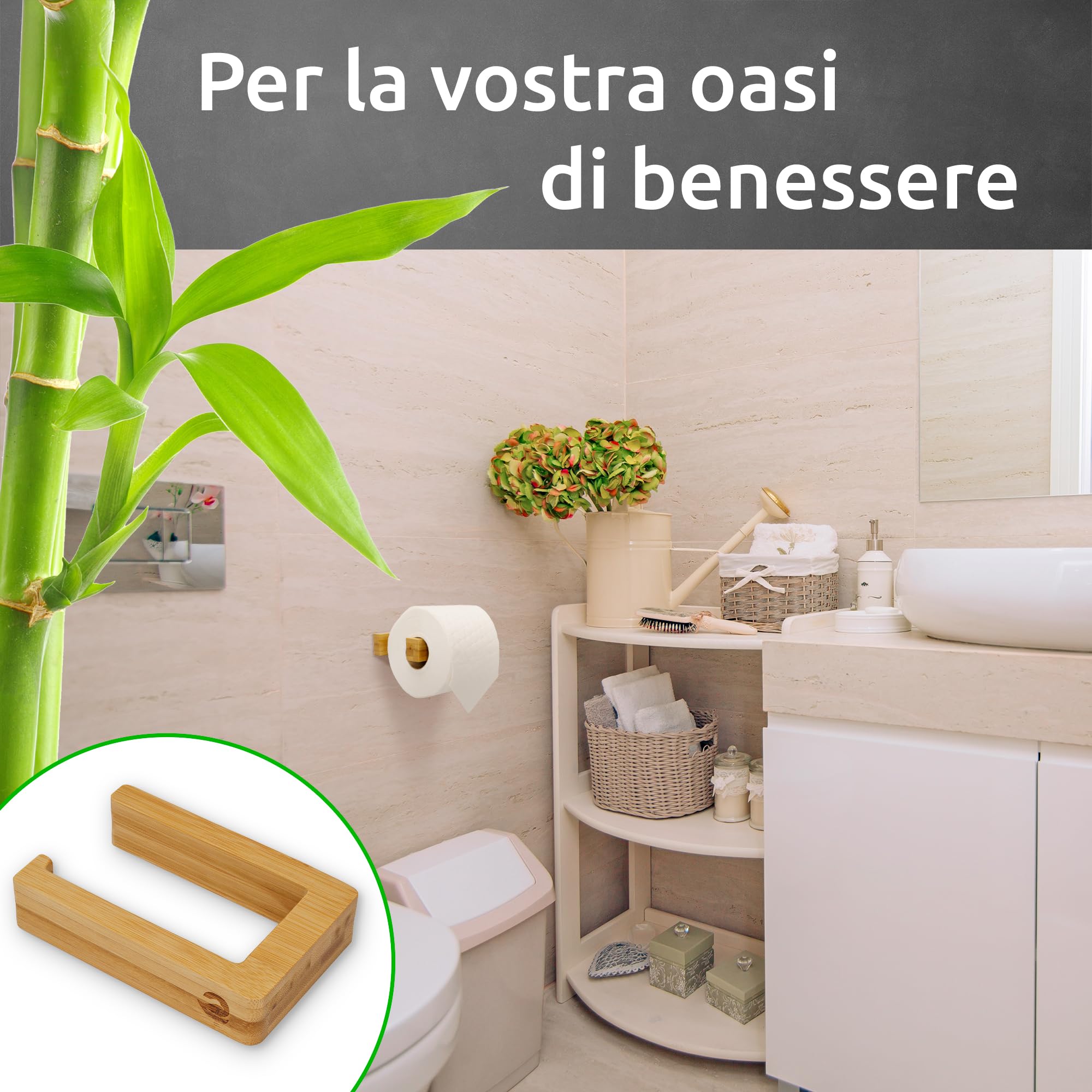 ECENCE Model 2 Portarotolo Bambù Adesivo Senza Fori