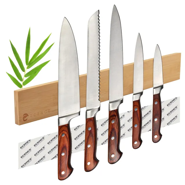ECENCE Barra Magnetica Portacoltelli Bambù 40cm Autoadesiva