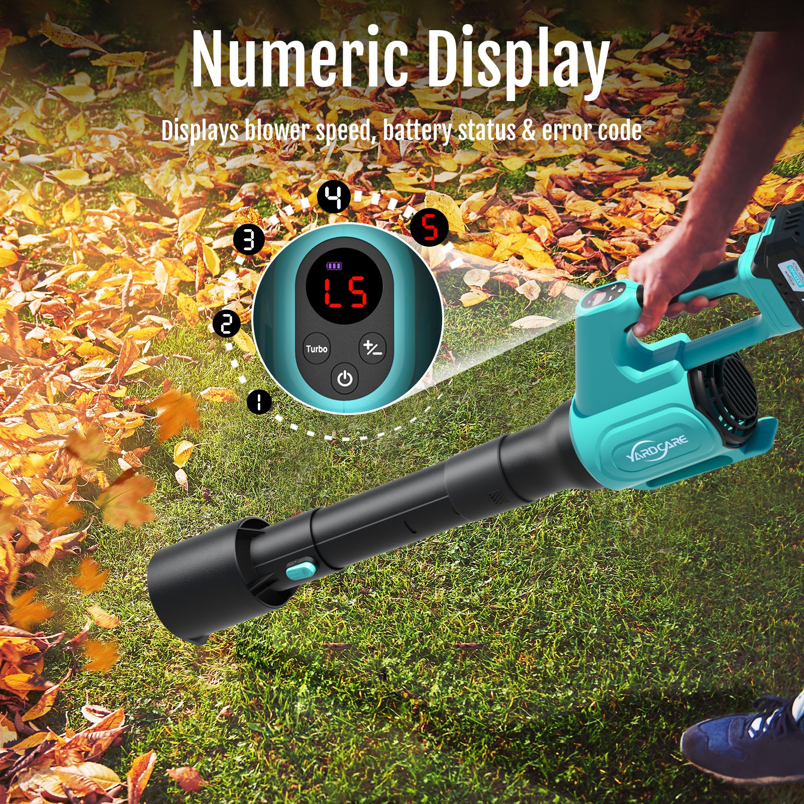 Yardcare Soffiatore Foglie a Batteria 460CFM turbo display LED