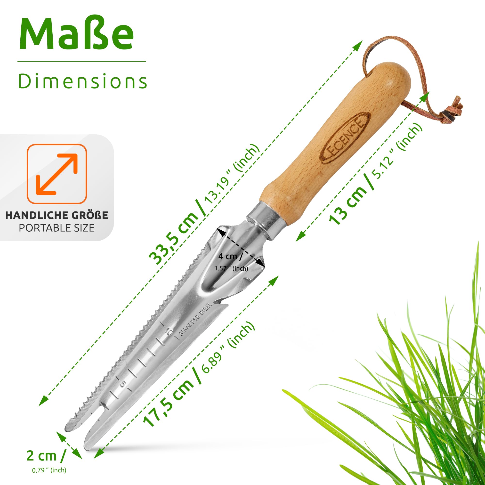 ECENCE Estirpatore Erbacce Manuale Acciaio Inox Legno