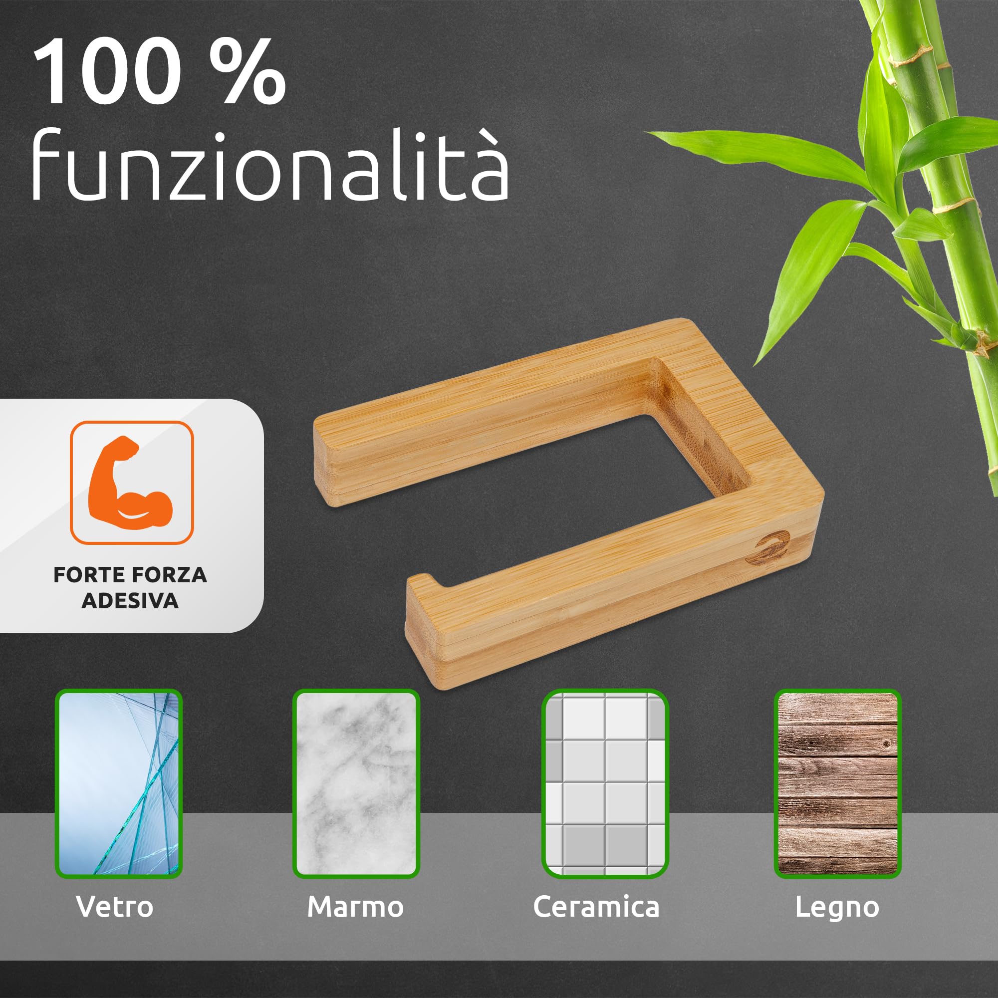 ECENCE Model 2 Portarotolo Bambù Adesivo Senza Fori