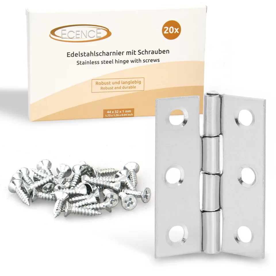 ECENCE Cerniere Acciaio Inox 44x32mm 20 Pezzi Antiruggine