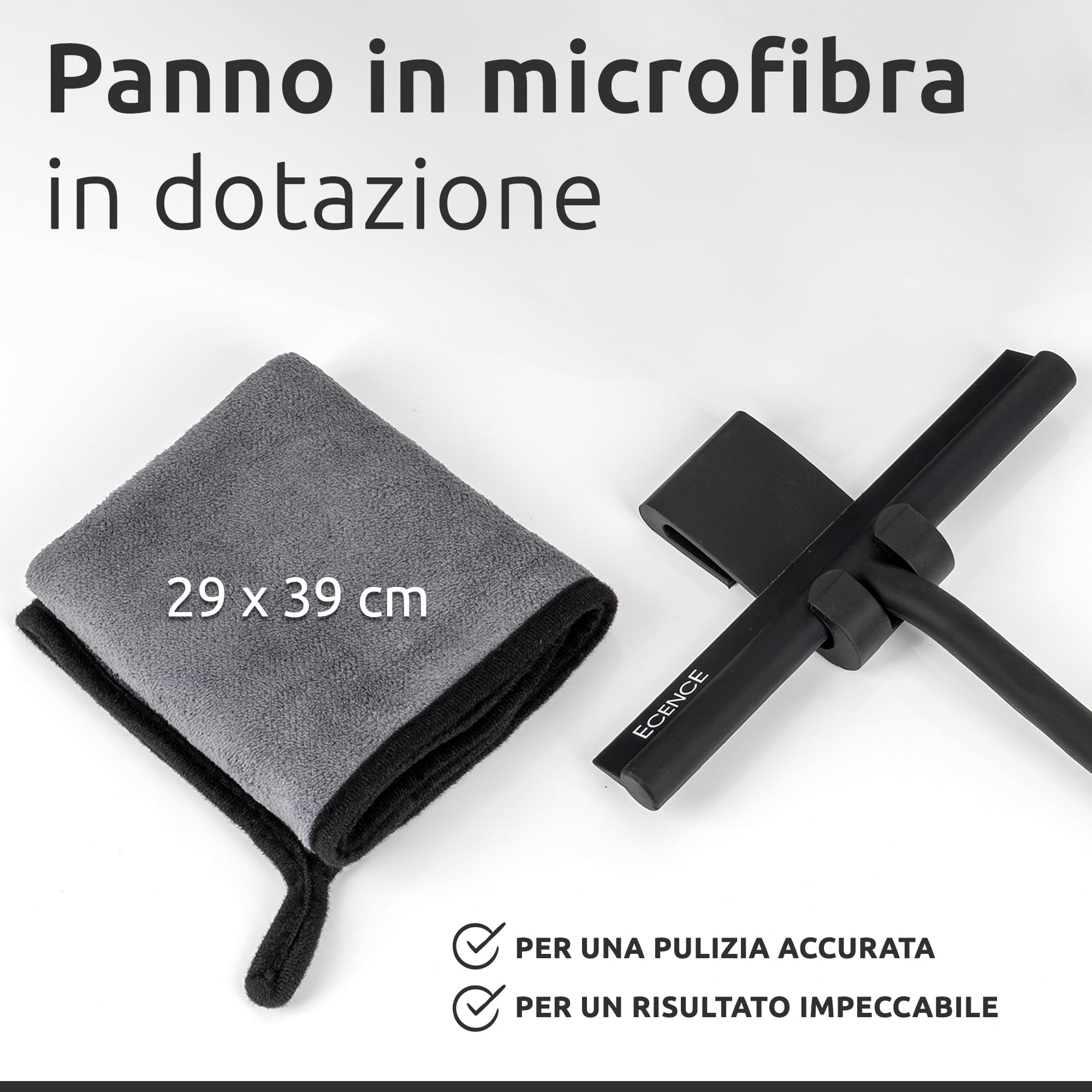 ECENCE Tergivetro Doccia Silicone Nero 21cm con Supporto e Panno