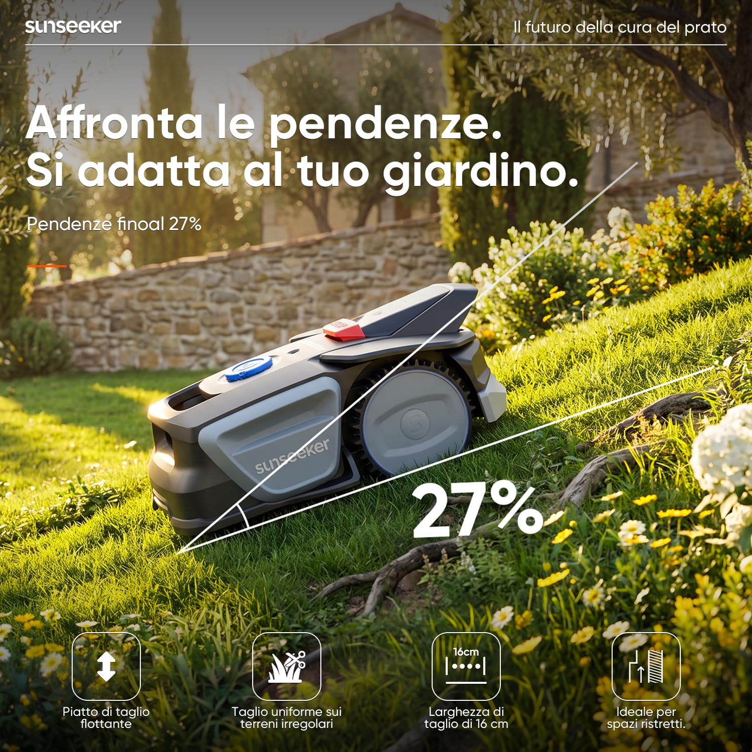 Sunseeker Elite V1 robot tagliaerba senza filo 300mq con garage