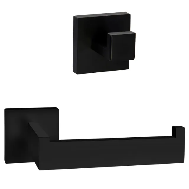 ECENCE Set Bagno Acciaio Nero Gancio Porta Rotolo