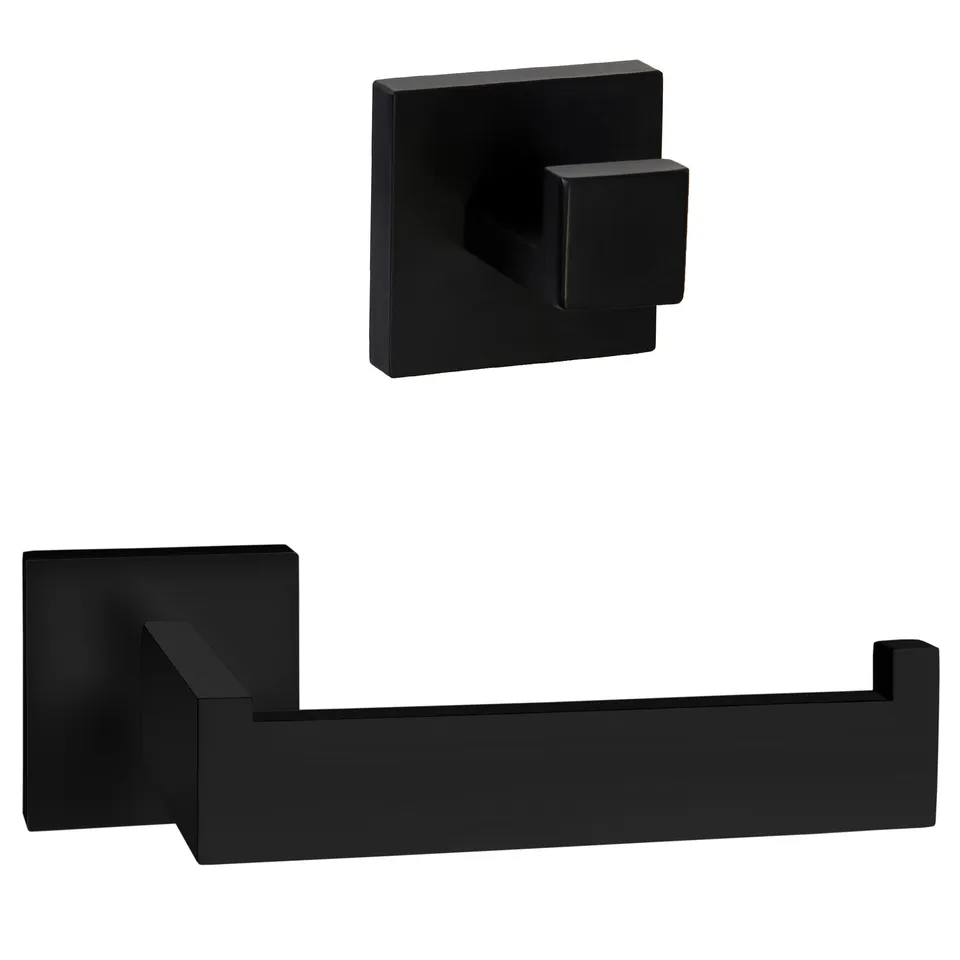 ECENCE Set Bagno Acciaio Nero Gancio Porta Rotolo