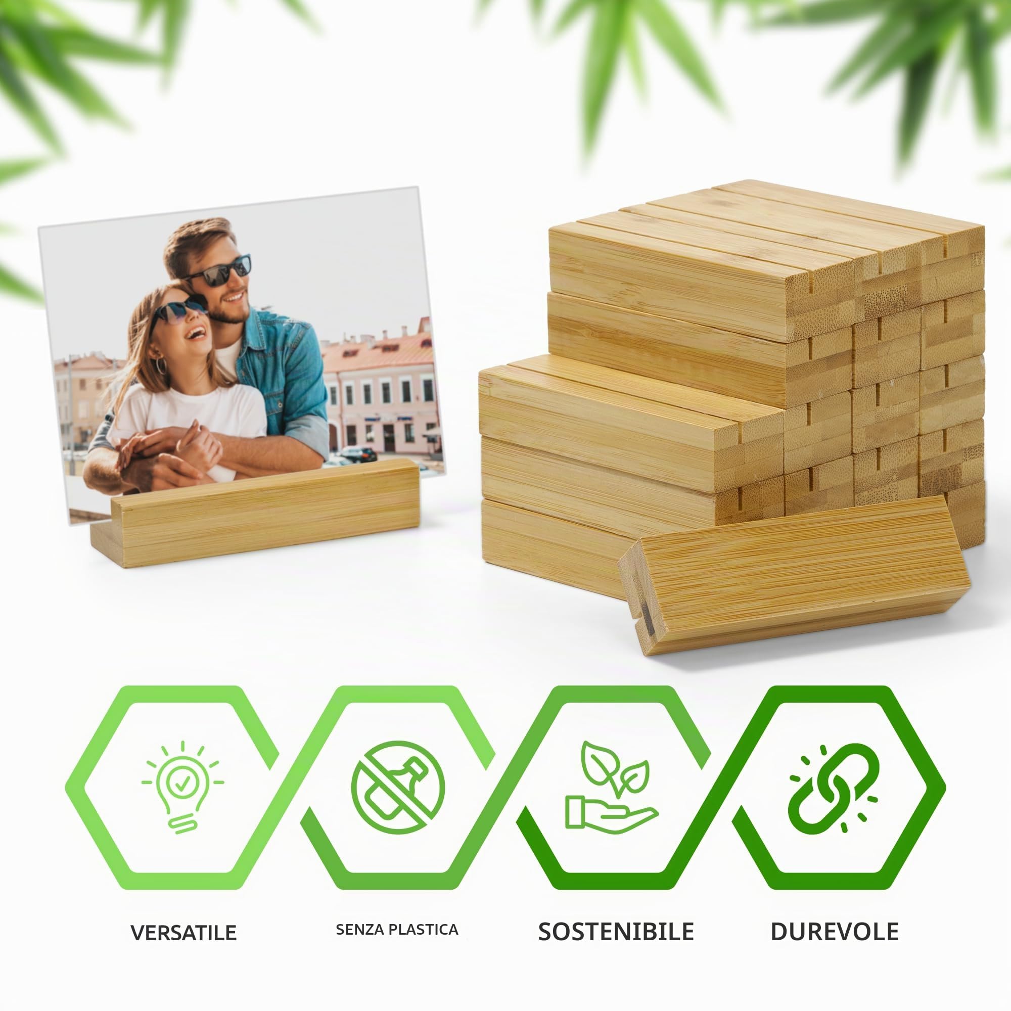 ECENCE segnaposto legno bambù portafoto 20 pz matrimonio