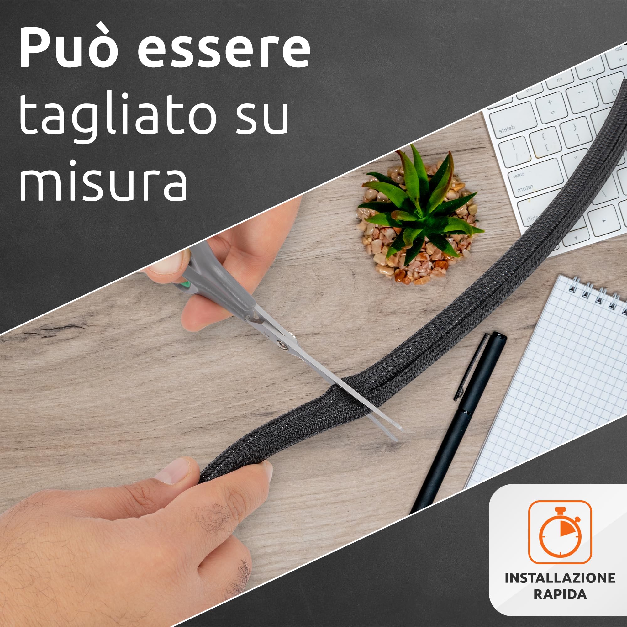 ECENCE Guaina Cavi Autoavvolgente 3m Nera 13-20mm