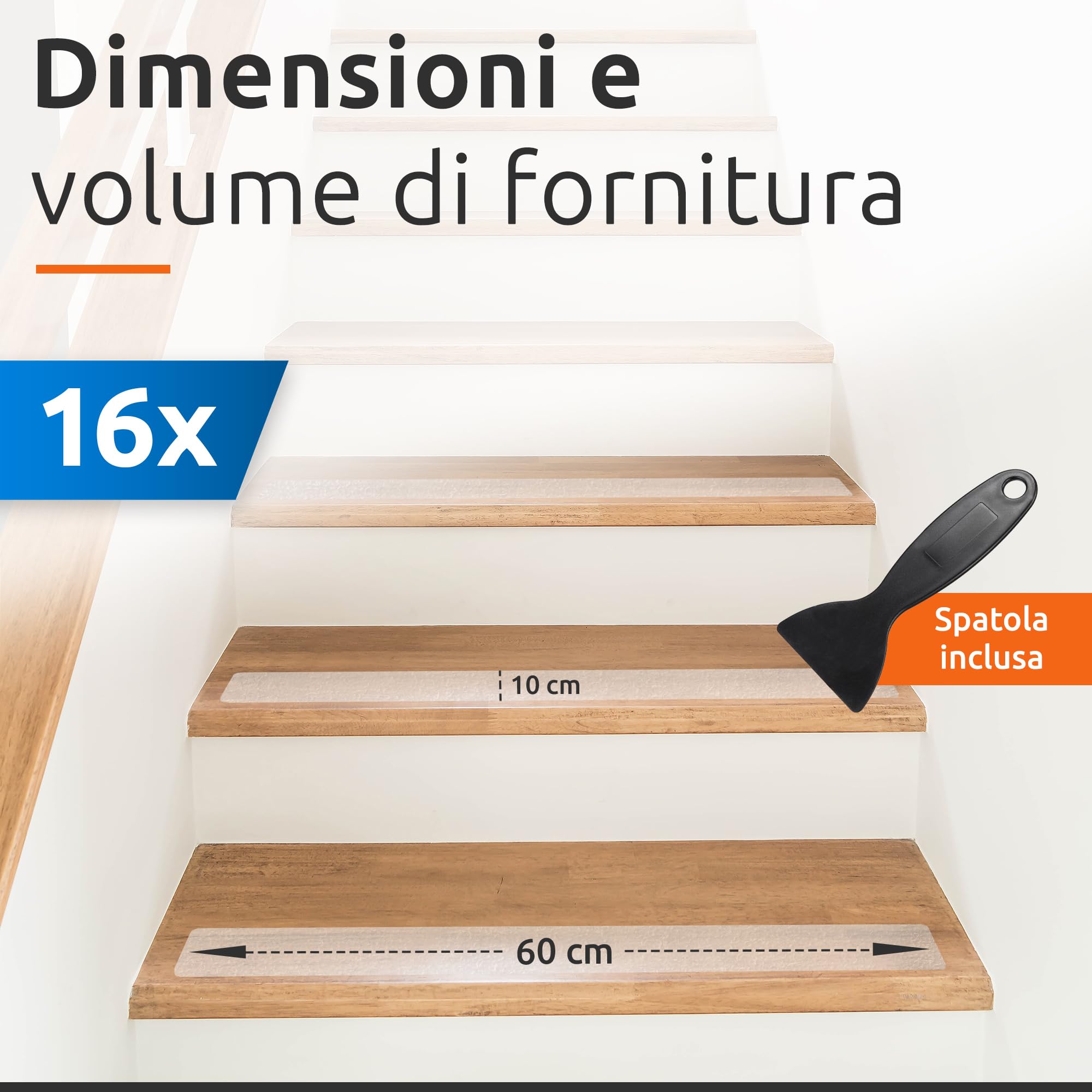 ECENCE Strisce Antiscivolo Scale 16pz 60x10cm Trasparenti