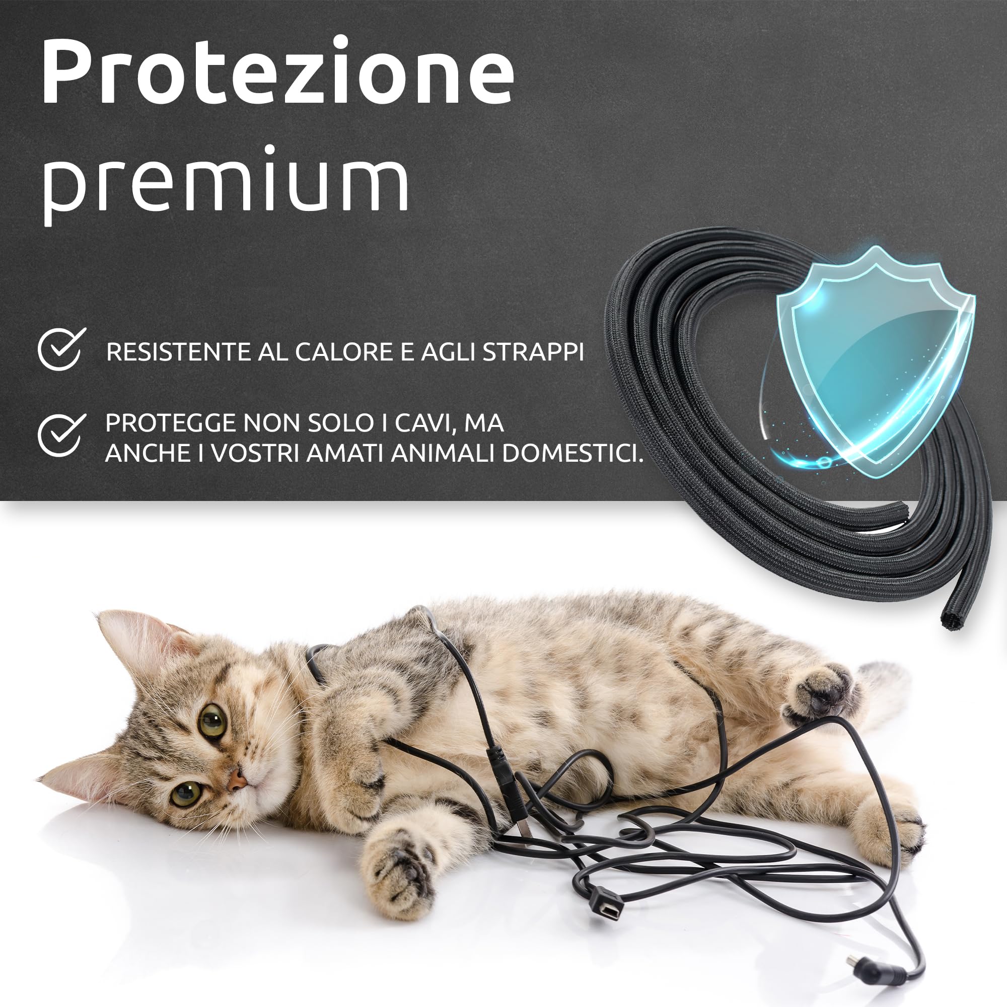 ECENCE Guaina Cavi Autoavvolgente 3m Nera 13-20mm
