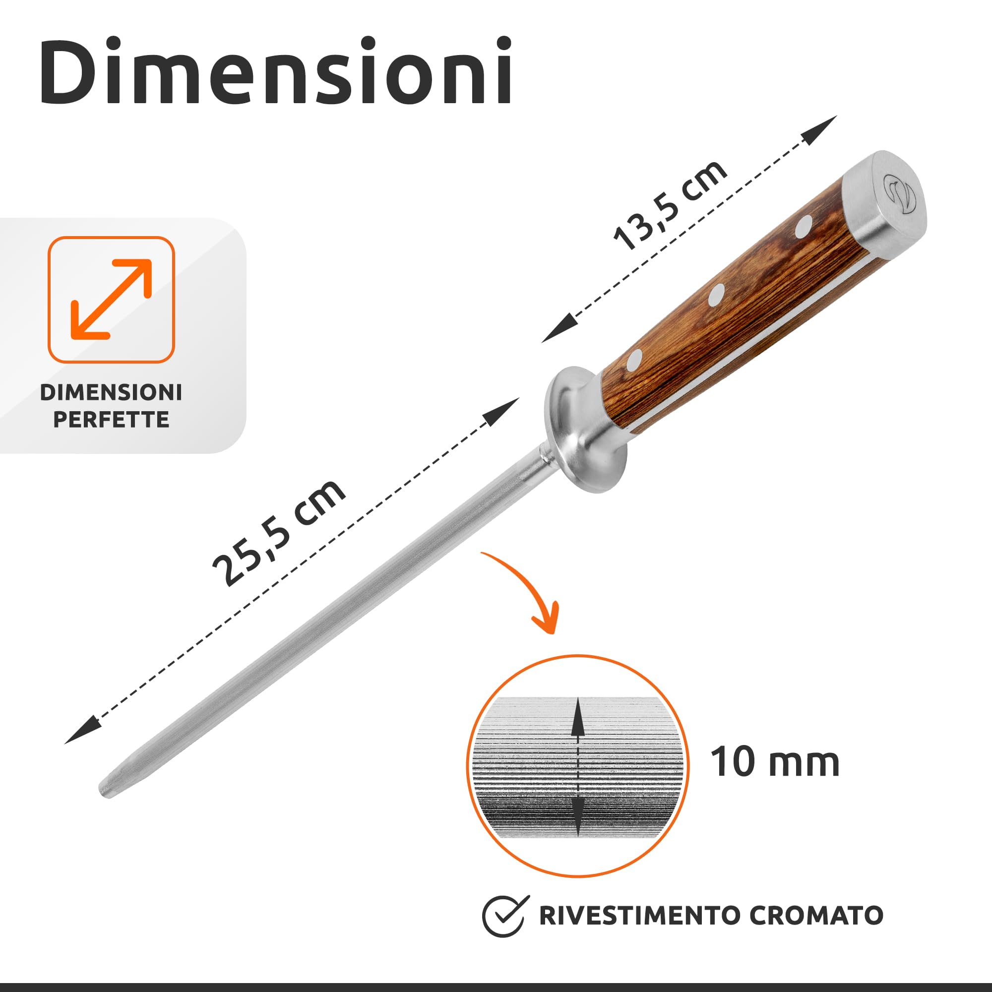 ECENCE Acciaino Affilacoltelli 39cm Acciaio 65HRC Argento