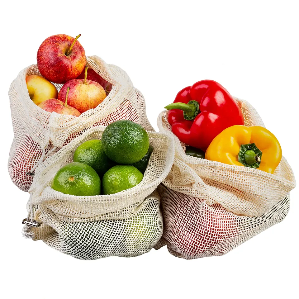 ECENCE sacchetti frutta verdura cotone 3 pezzi 3 misure