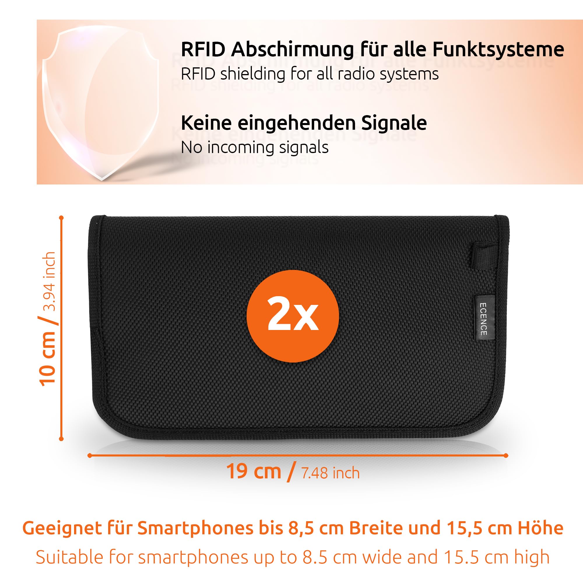 ECENCE Sacchetto Faraday Cellulare e Chiave Auto Nero 2 Pezzi