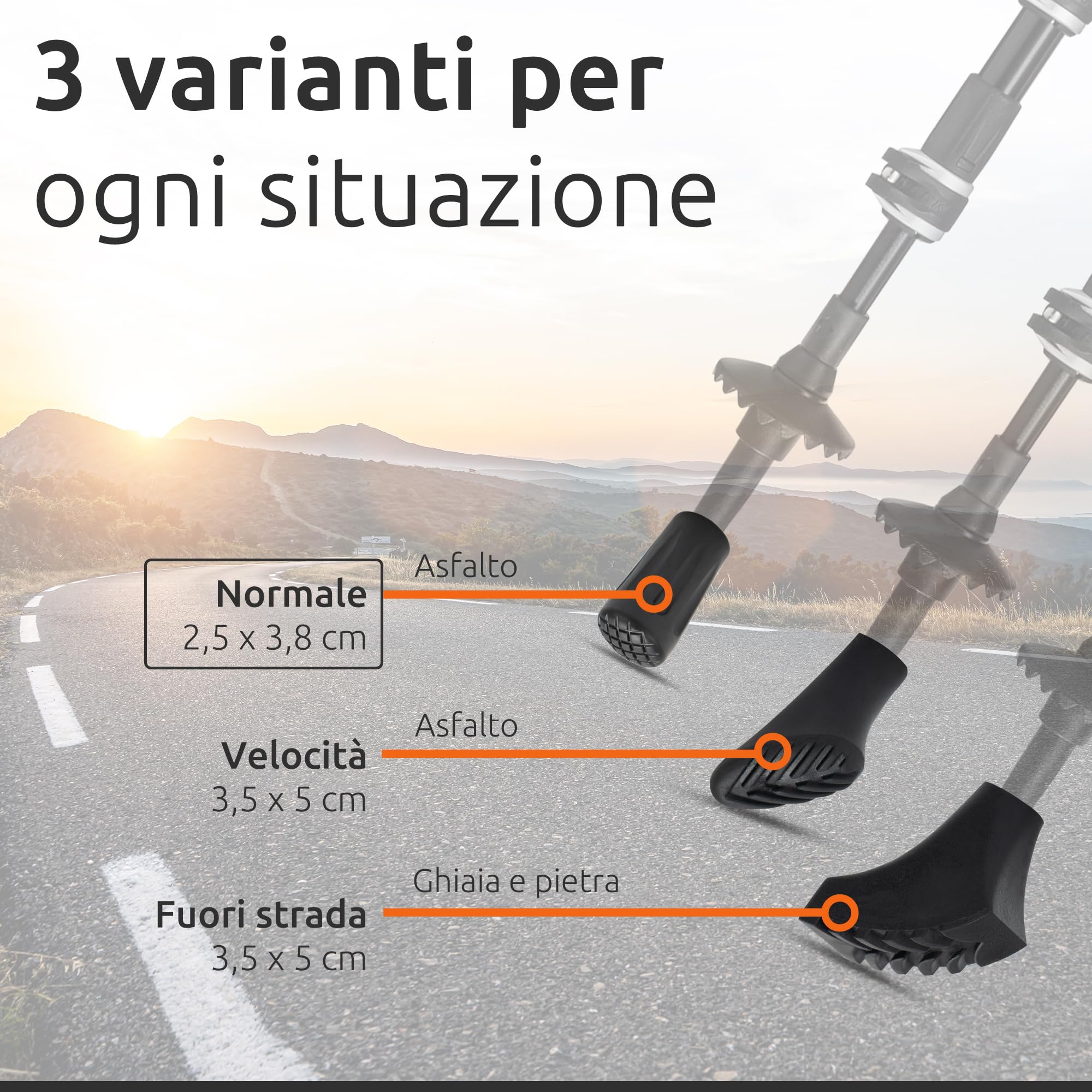 ECENCE Asphalt puntali gomma nordic walking 12pz antiscivolo
