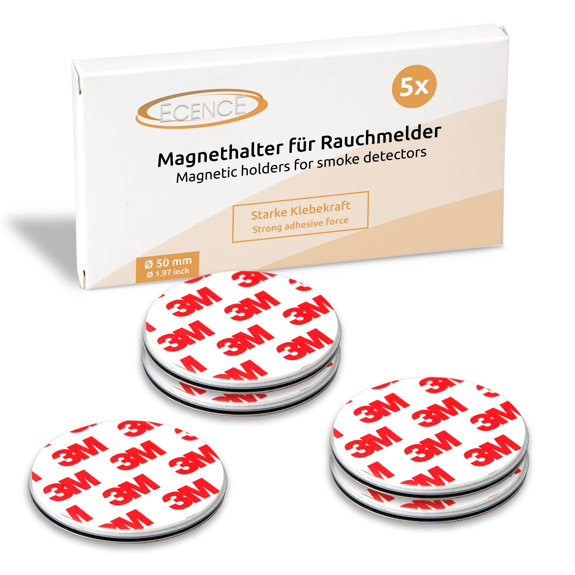 ECENCE Supporto magnetico rilevatore fumo Ø50mm 10 pezzi adesivo