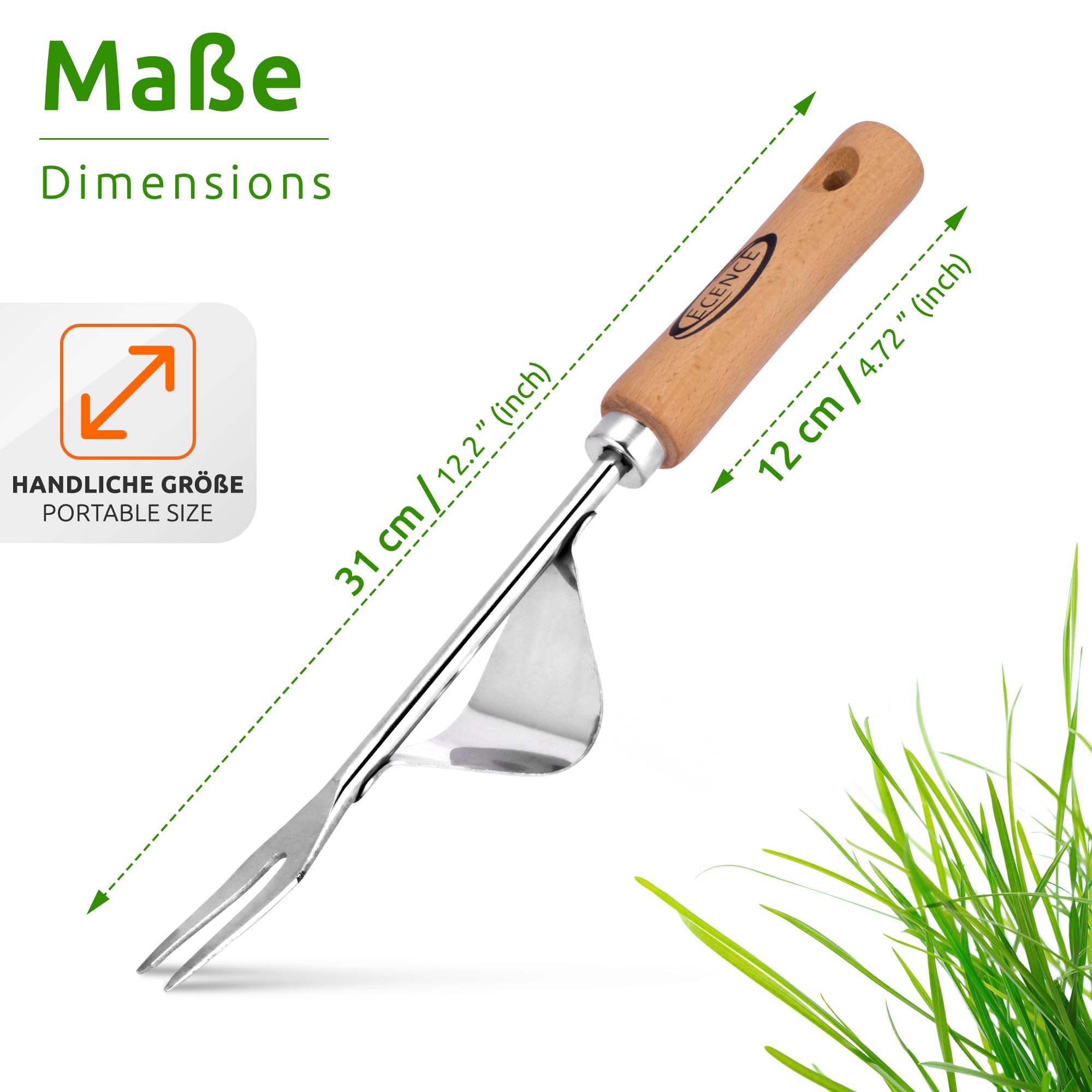 ECENCE Estirpatore erbacce manuale acciaio inox manico legno
