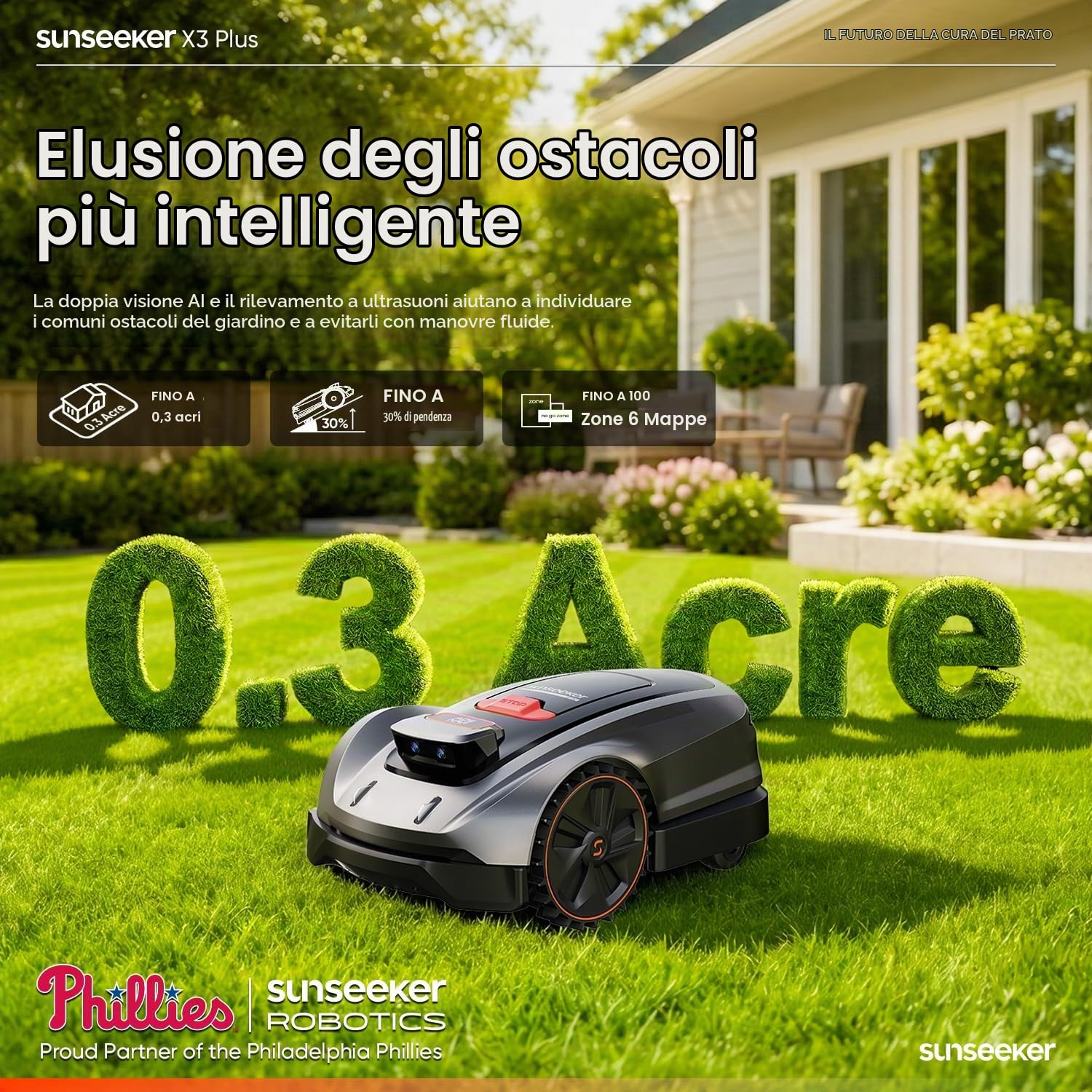 Sunseeker Serie X X3 Plus robot tosaerba senza filo RTK